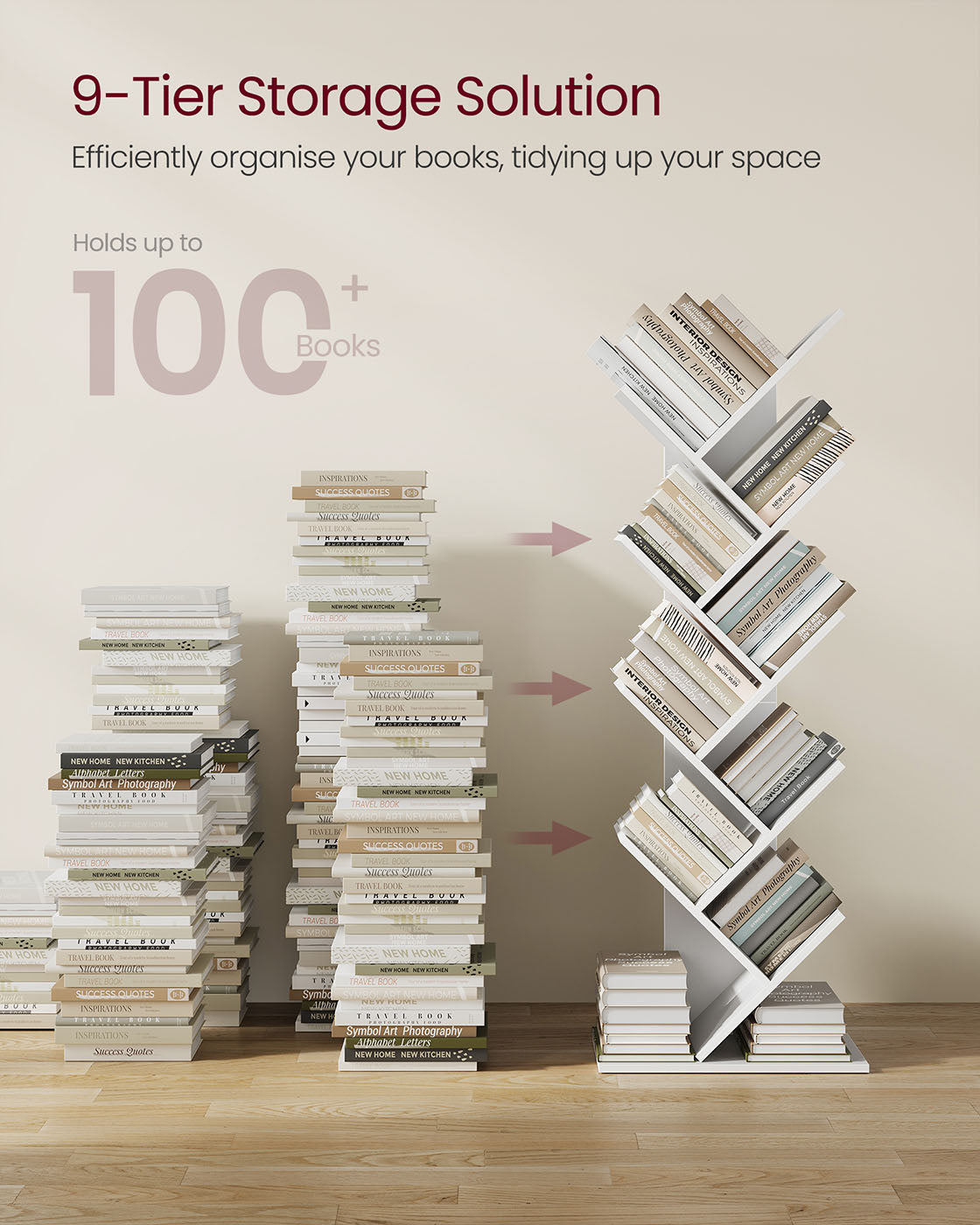 8-Tier Bookshelf - Wood - Rustic Brown - Floor Standing Design