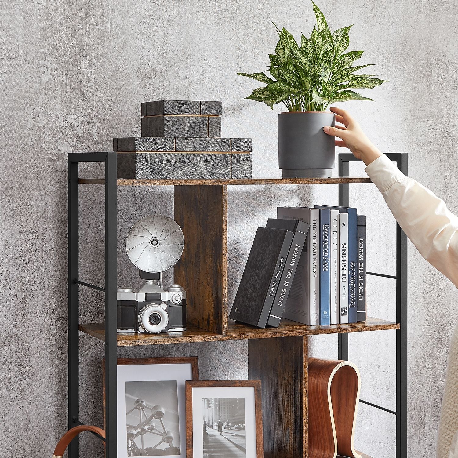 Bookshelf - Wood - Rustic Brown and Black - 5-Tier Industrial Storage Shelf