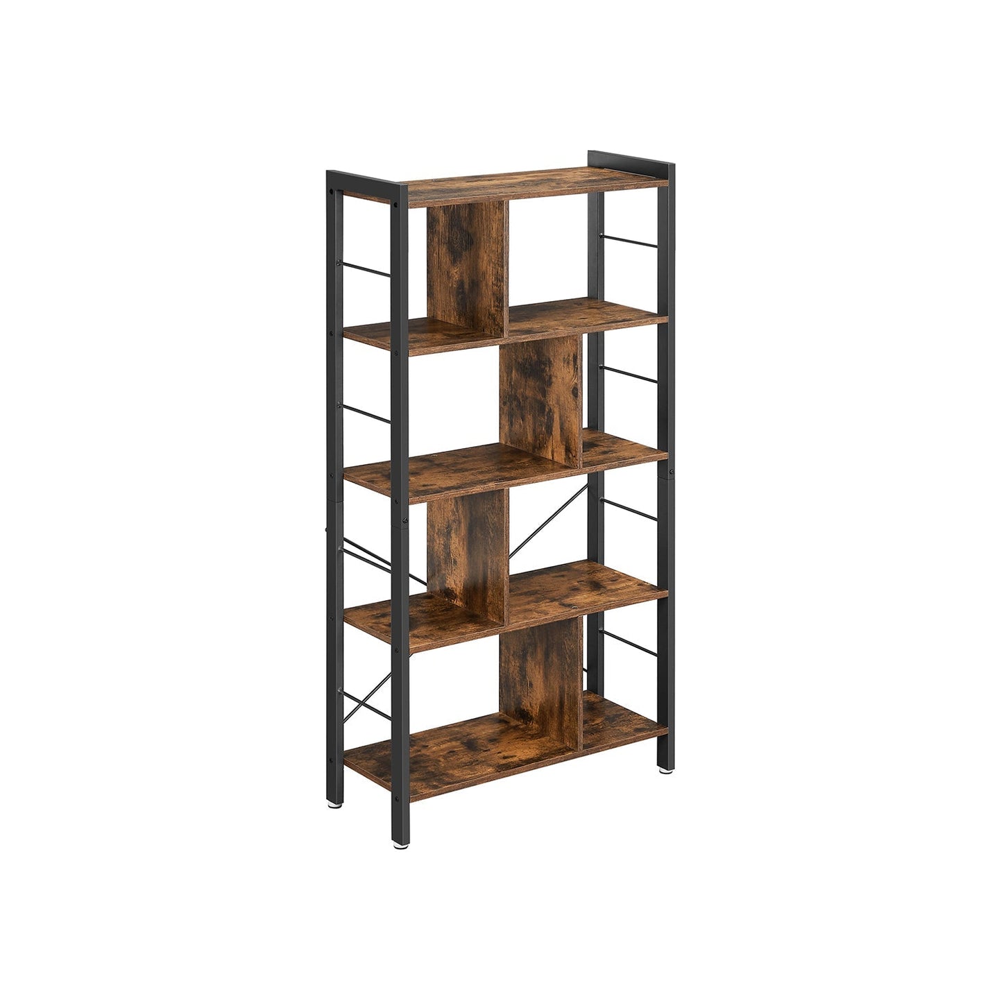 4 Tier Bookshelf - Engineered Wood - Rustic Brown - Large Floor Standing Storage Rack