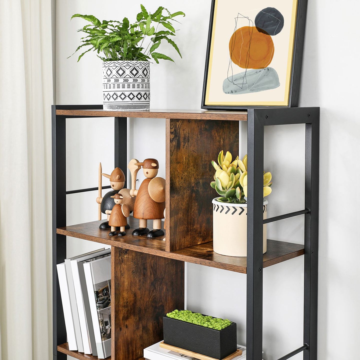 4 Tier Bookshelf - Engineered Wood - Rustic Brown - Large Floor Standing Storage Rack