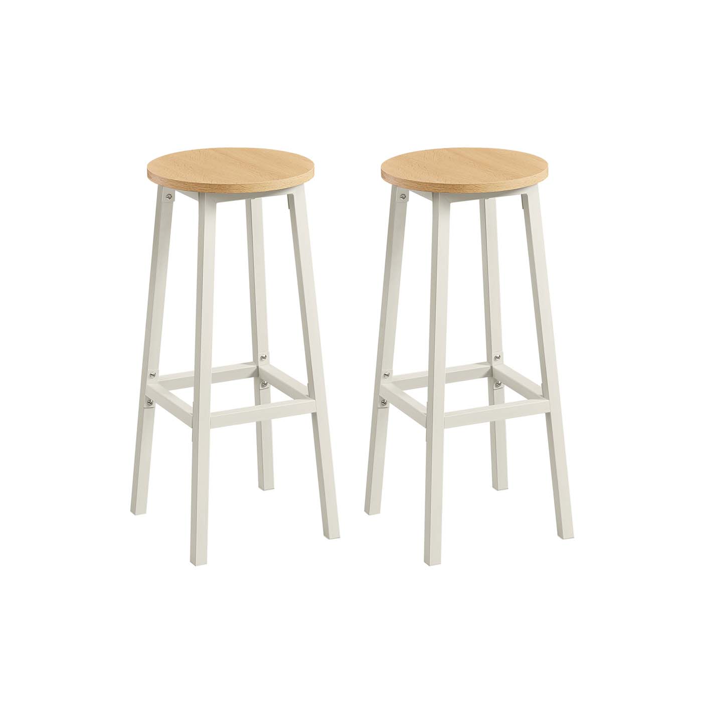 Bar Stools Set of 2 - 74 cm High - Metal Frame - Golden Oak and White