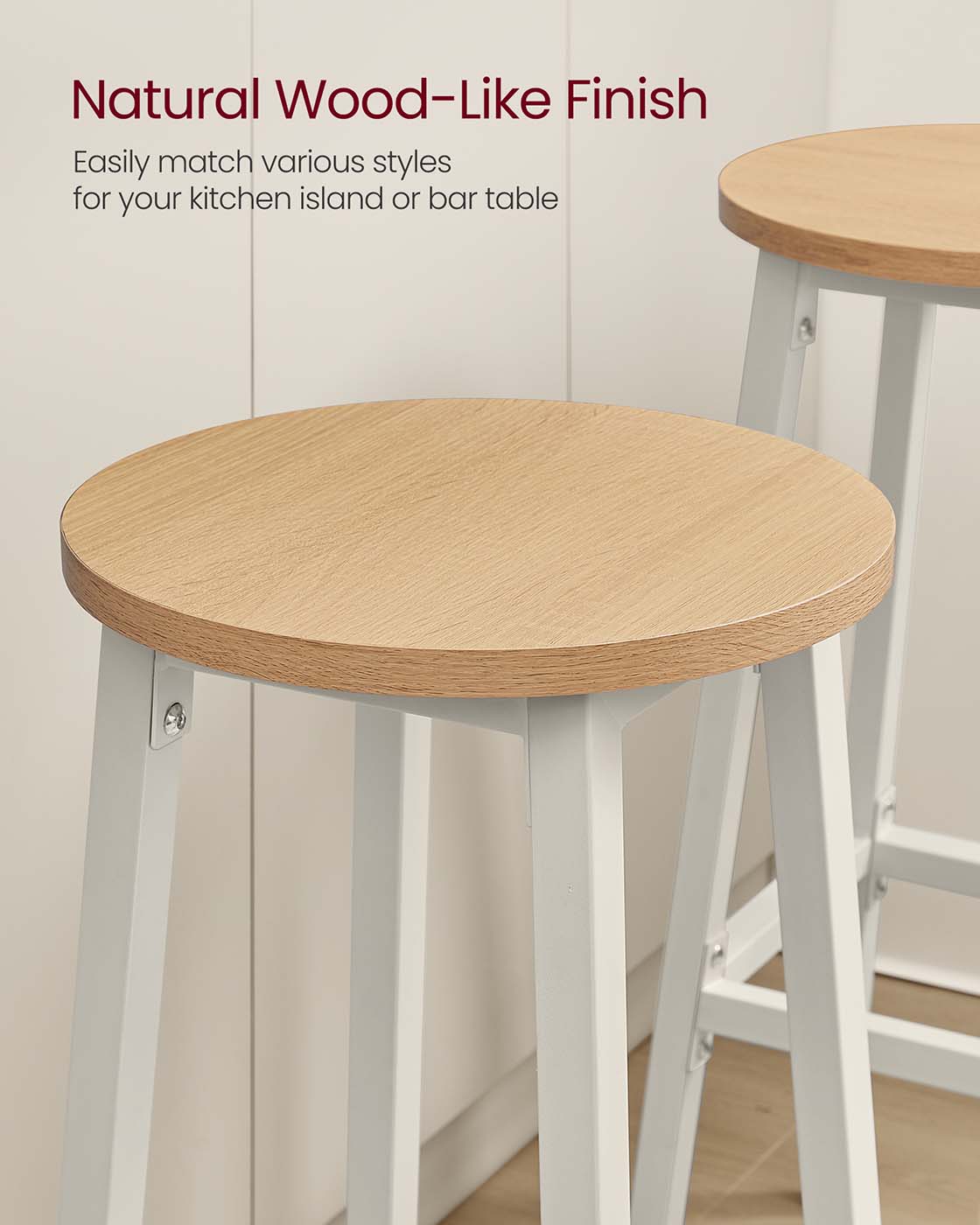 Bar Stools Set of 2 - 74 cm High - Metal Frame - Golden Oak and White