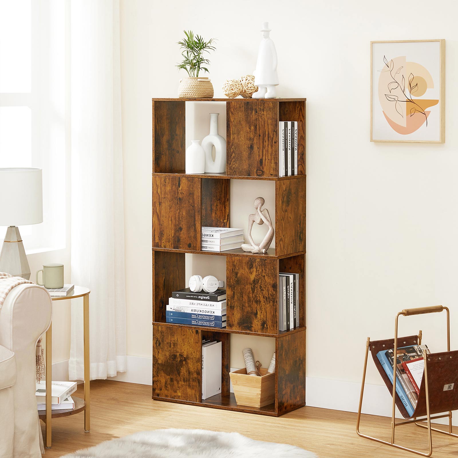 Bookcase - Engineered Wood - Rustic Brown - Open and Closed Storage