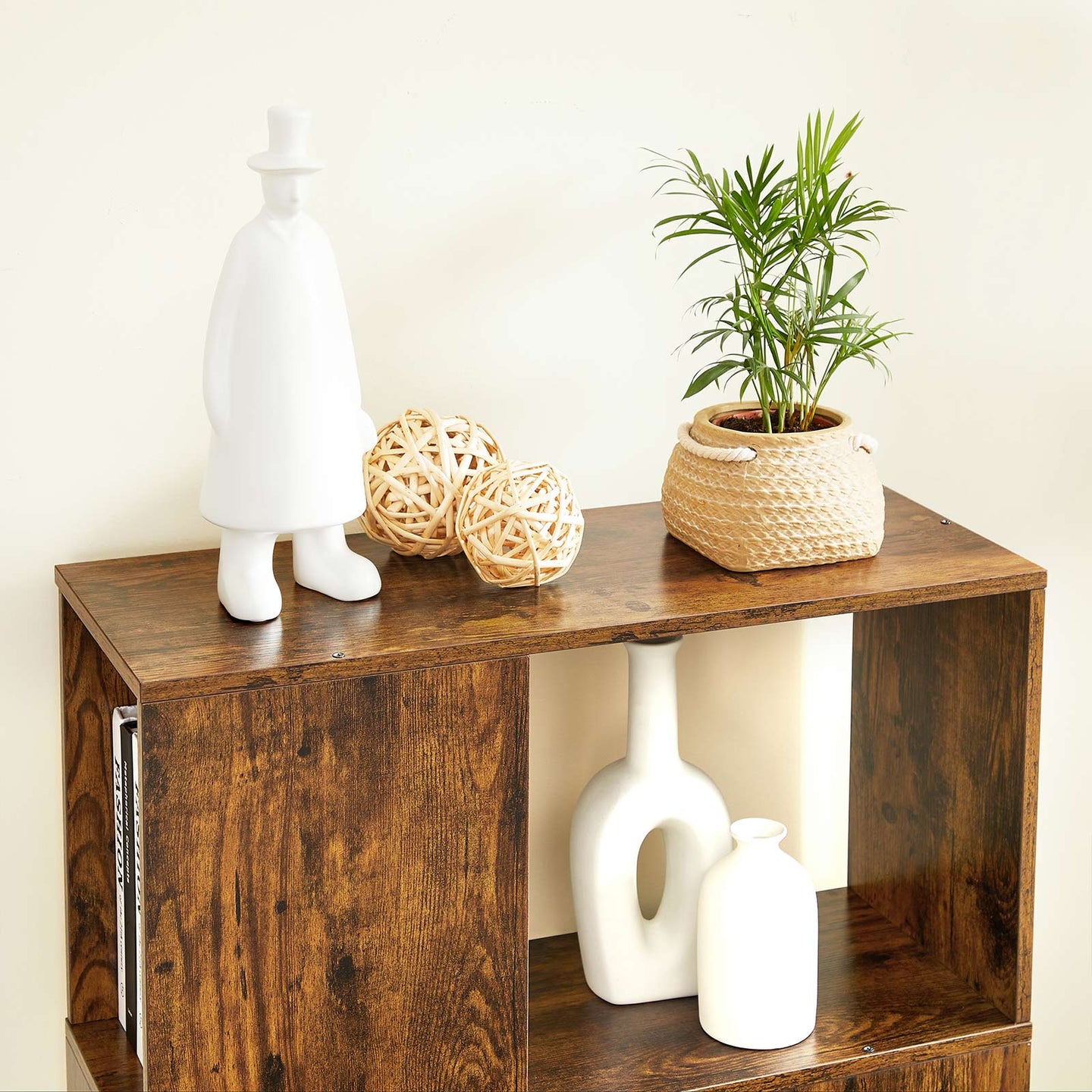 Bookcase - Engineered Wood - Rustic Brown - Open and Closed Storage