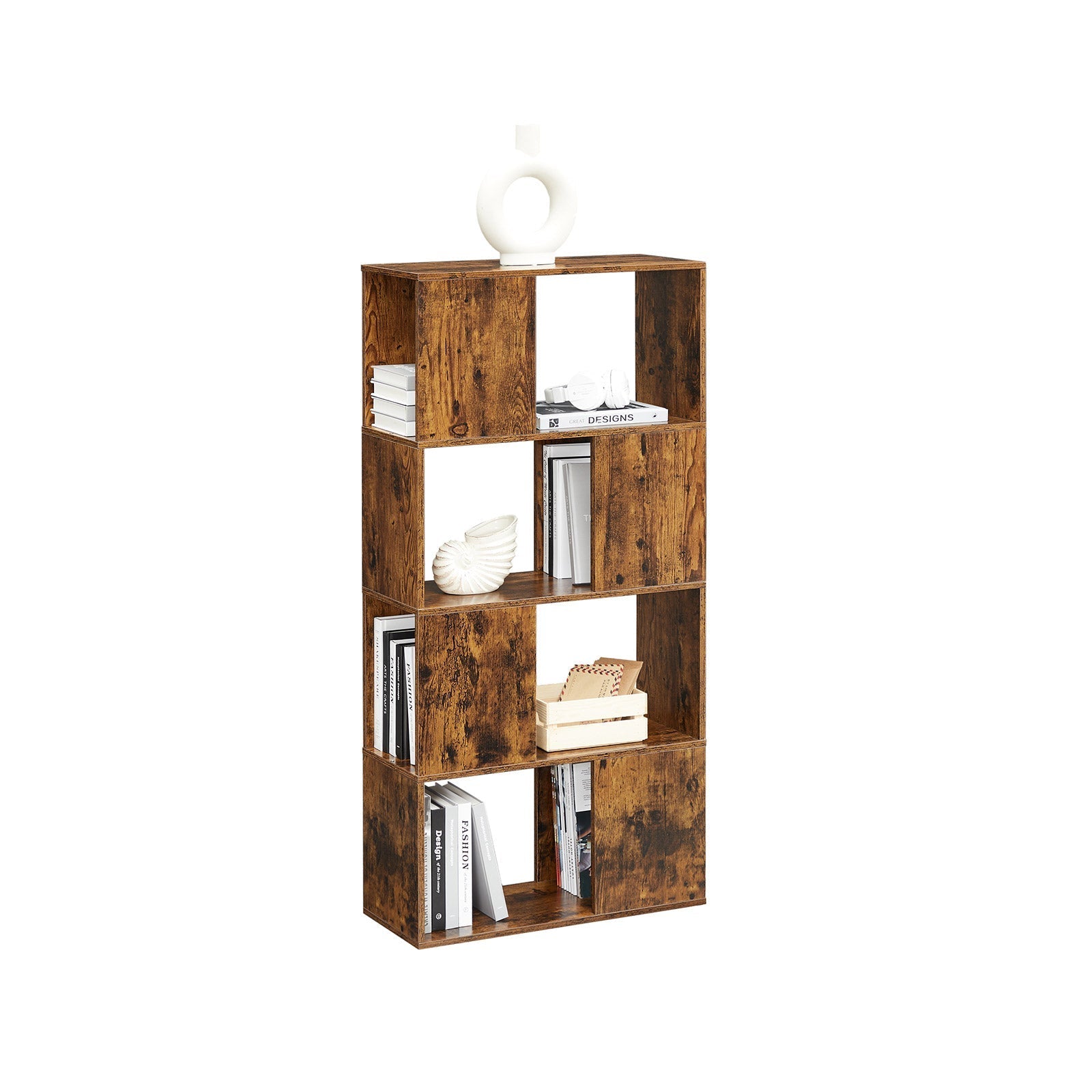 Bookcase - Engineered Wood - Rustic Brown - Open and Closed Storage