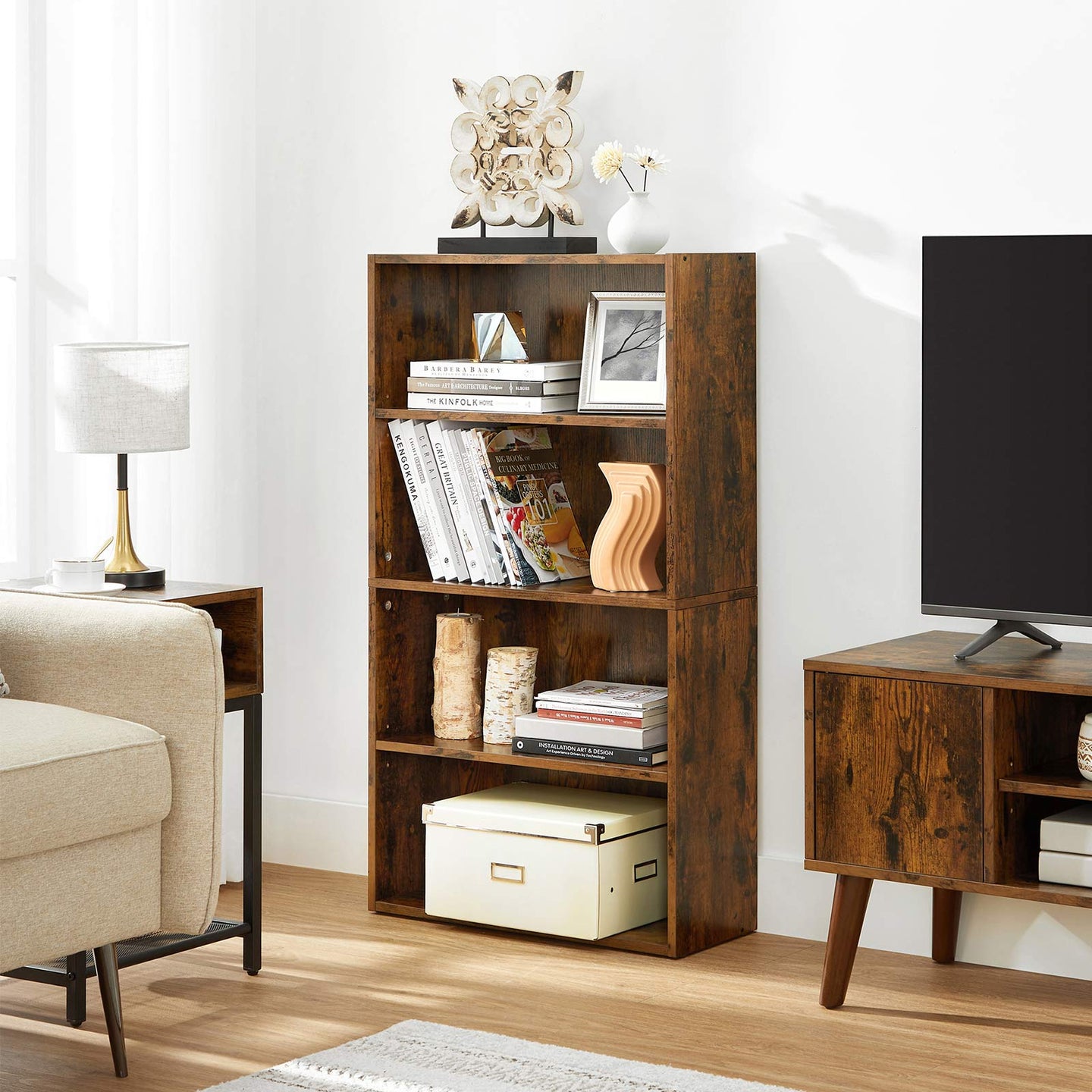 4-Tier Bookcase, Storage Shelving Unit - Rustic Brown