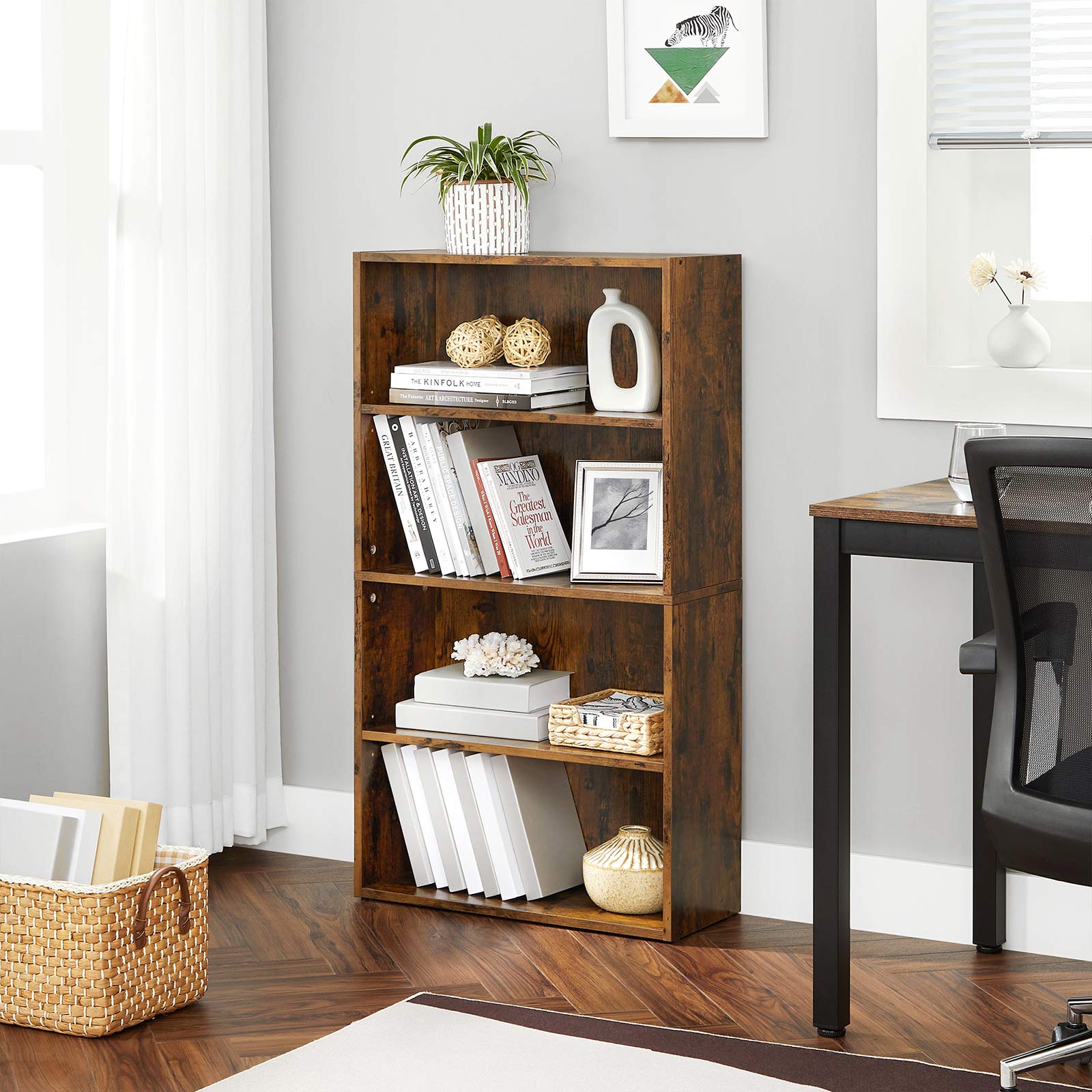 4-Tier Bookcase, Storage Shelving Unit - Rustic Brown