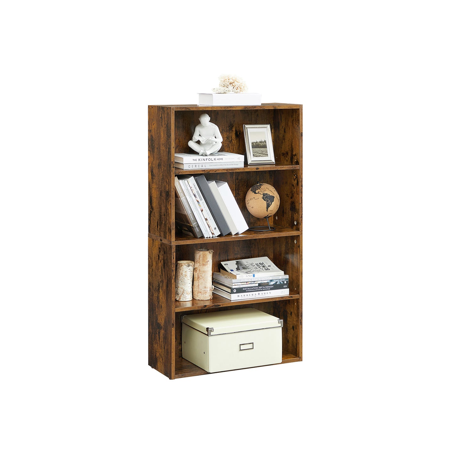 4-Tier Bookcase, Storage Shelving Unit - Rustic Brown