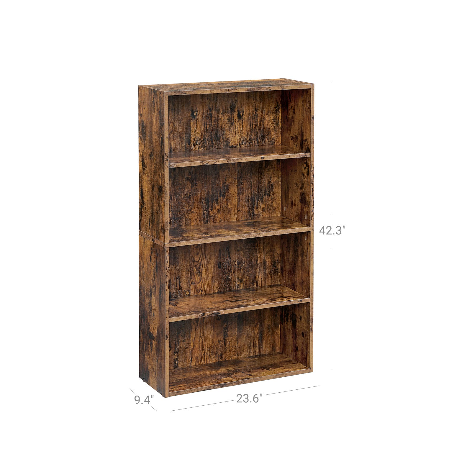 4-Tier Bookcase, Storage Shelving Unit - Rustic Brown