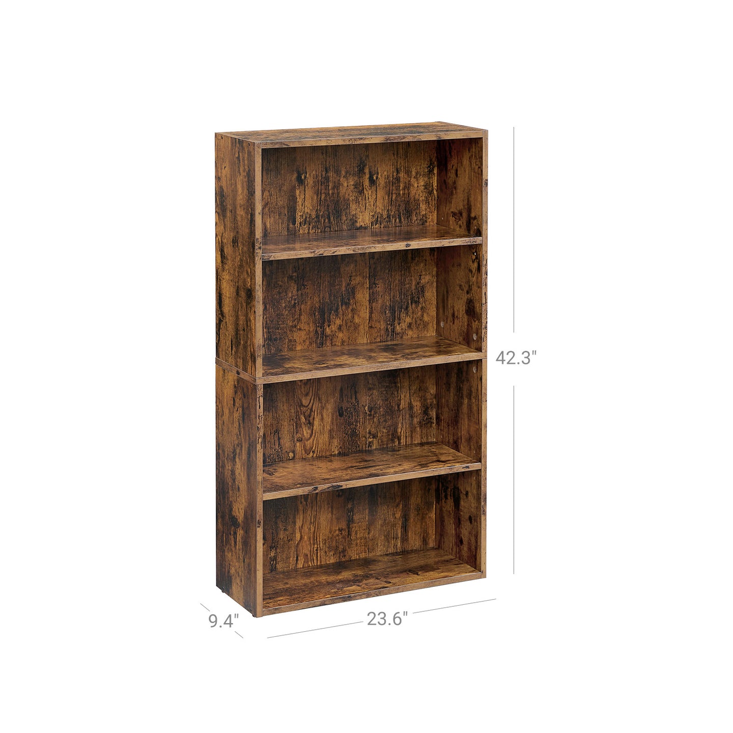 4-Tier Bookcase, Storage Shelving Unit - Rustic Brown