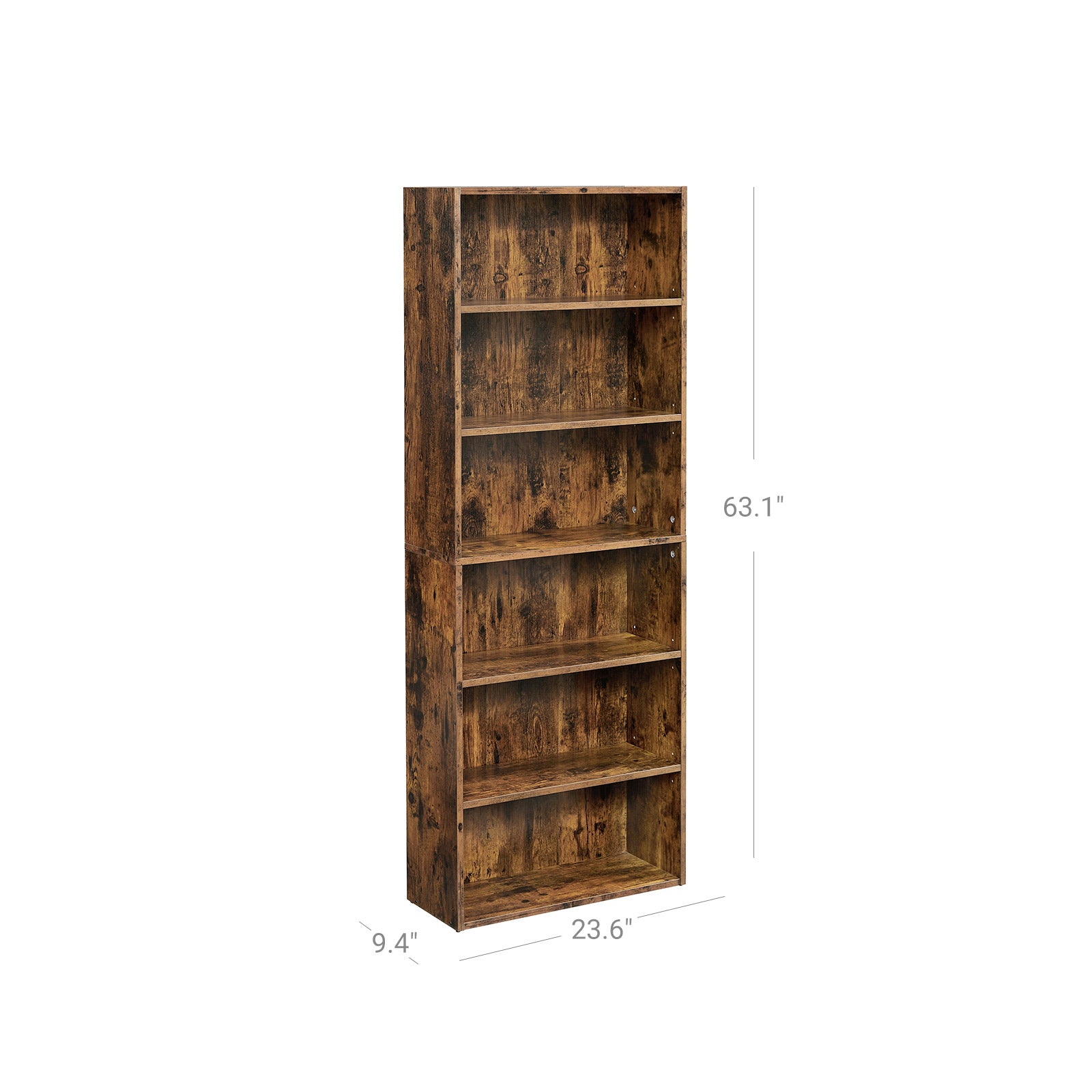6-Tier Bookcase, Storage Shelving Unit - Rustic Brown