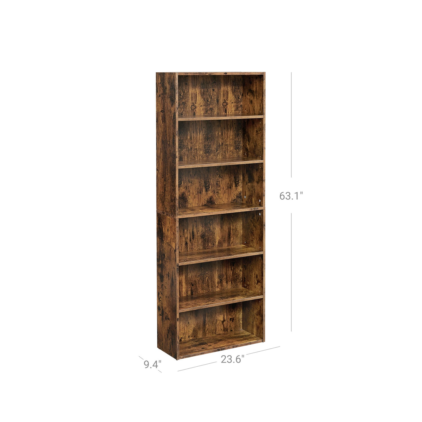 6-Tier Bookcase, Storage Shelving Unit - Rustic Brown
