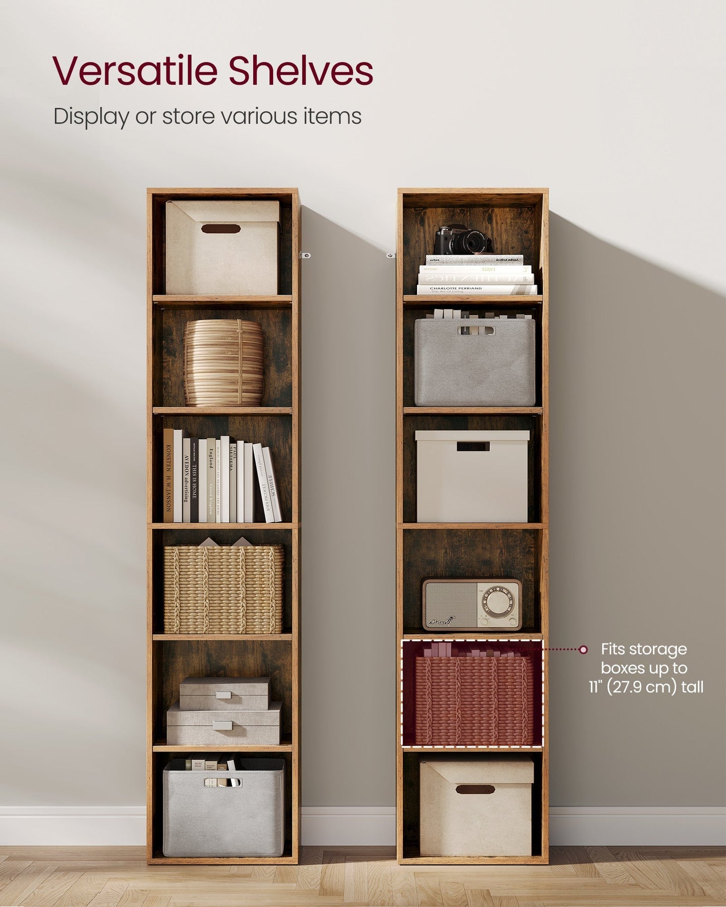 Bookshelf - 6 Adjustable Shelves - Metal - Rustic Brown