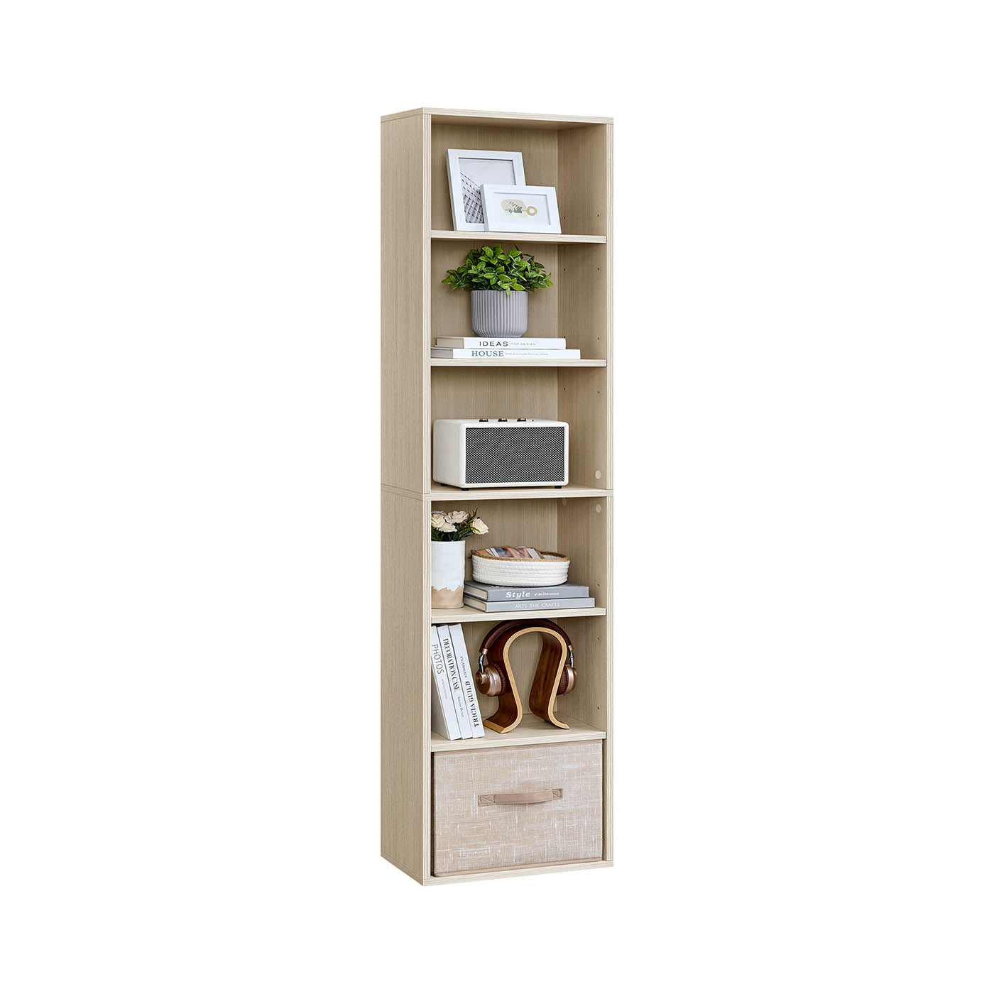 6-Tier Bookcase - Wood - Natural Beige - Adjustable Shelves for Children's Books and Storage