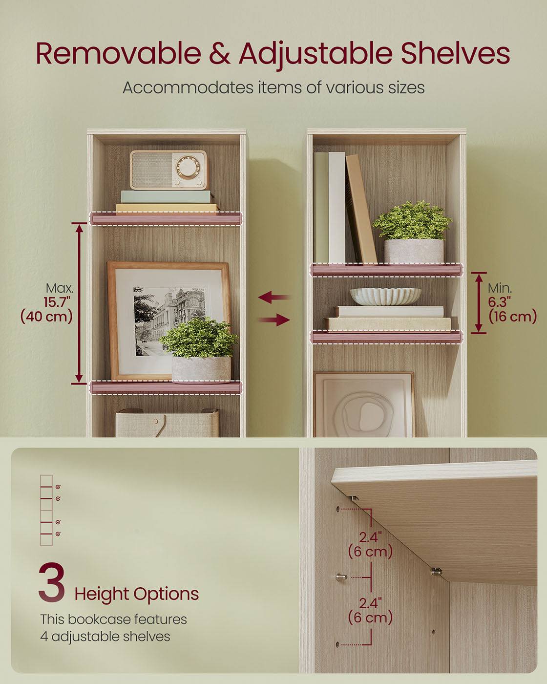 6-Tier Bookcase - Wood - Natural Beige - Adjustable Shelves for Children's Books and Storage