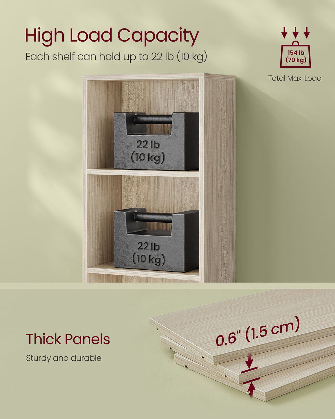 6-Tier Bookcase - Wood - Natural Beige - Adjustable Shelves for Children's Books and Storage