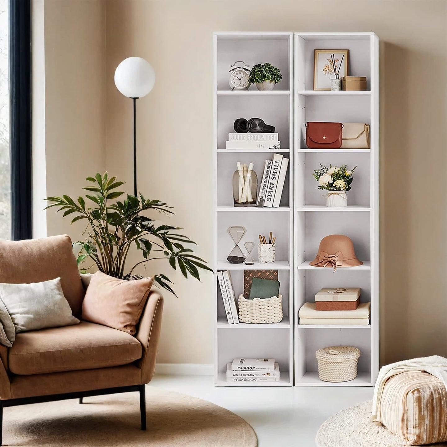 Bookshelf - Wood - Natural Finish - 6 Adjustable Shelves for Home Office and Children's Storage