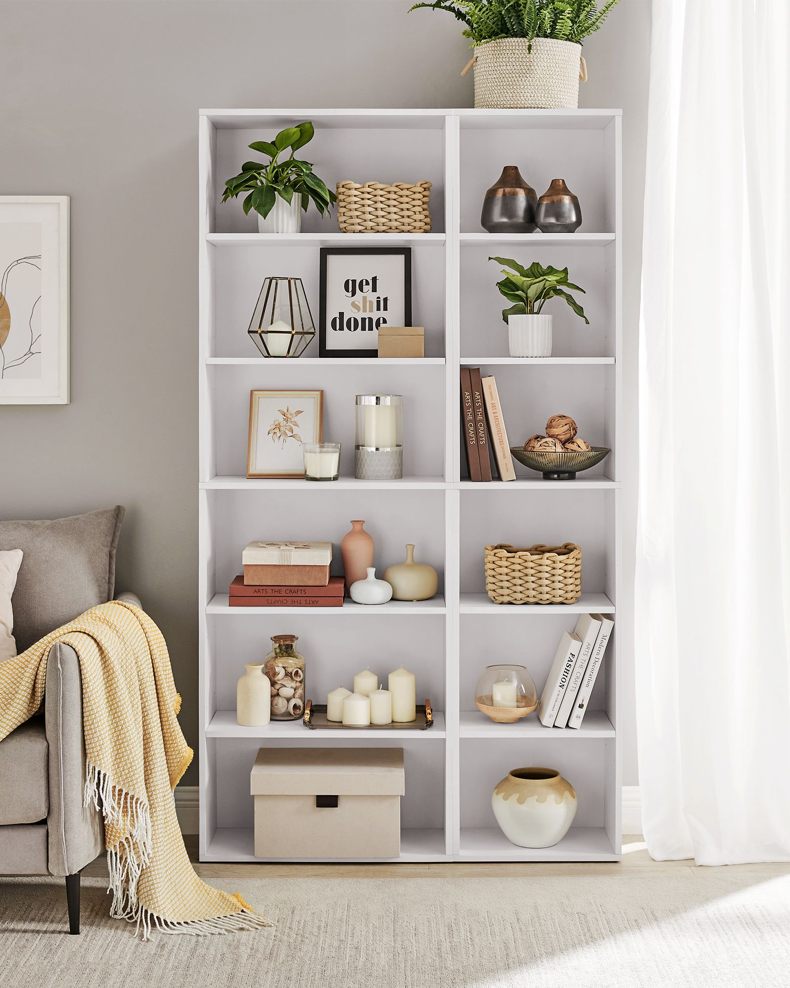 Bookcase - 6 Shelves, Adjustable - MDF - Cloud White