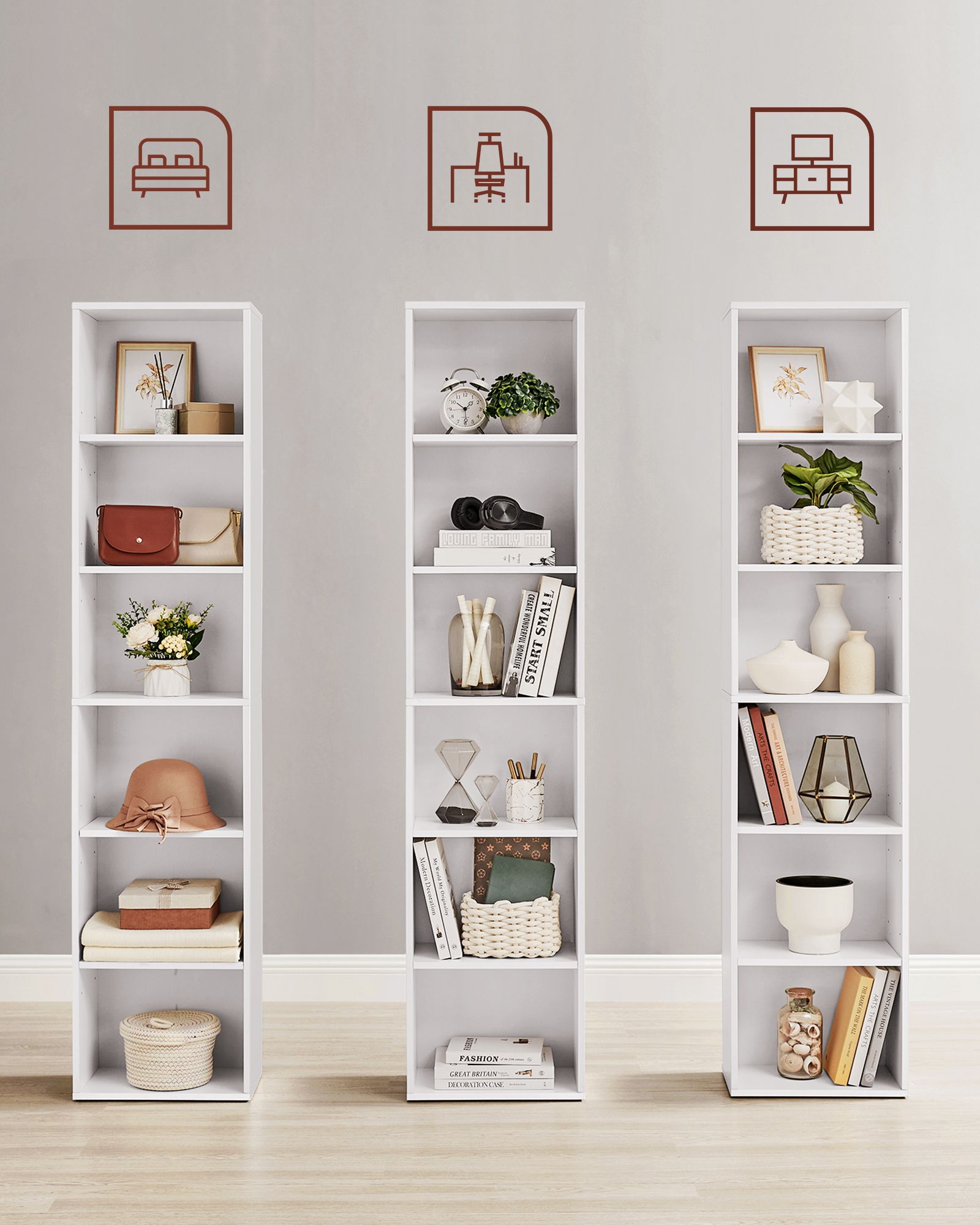 Bookcase - 6 Shelves, Adjustable - MDF - Cloud White