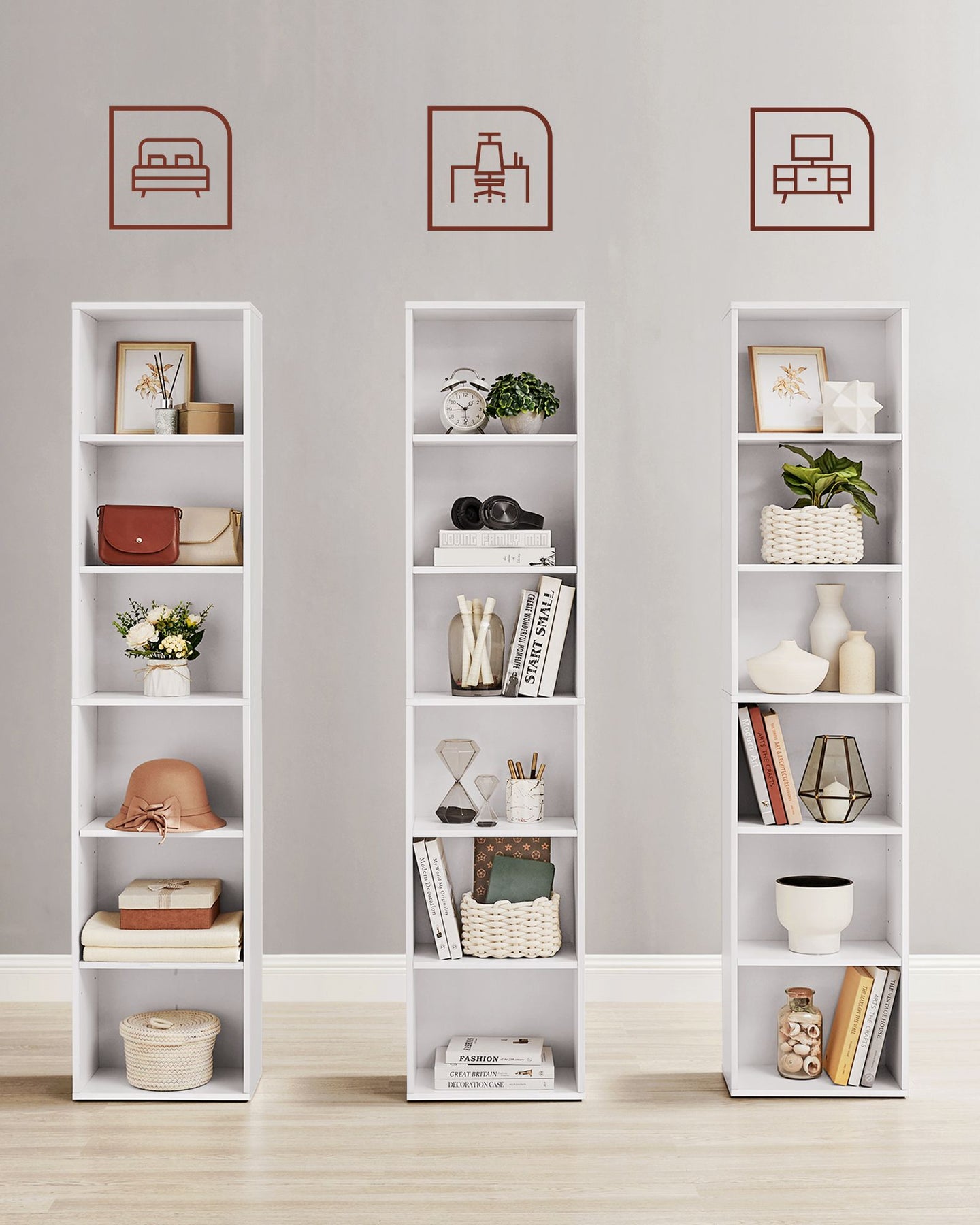 Bookcase - 6 Shelves, Adjustable - MDF - Cloud White