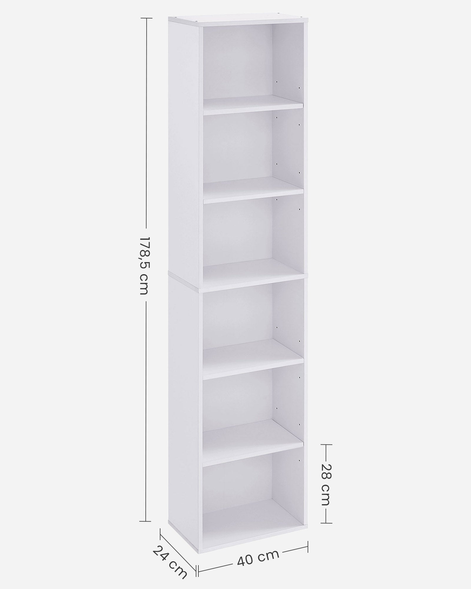 Bookcase - 6 Shelves, Adjustable - MDF - Cloud White