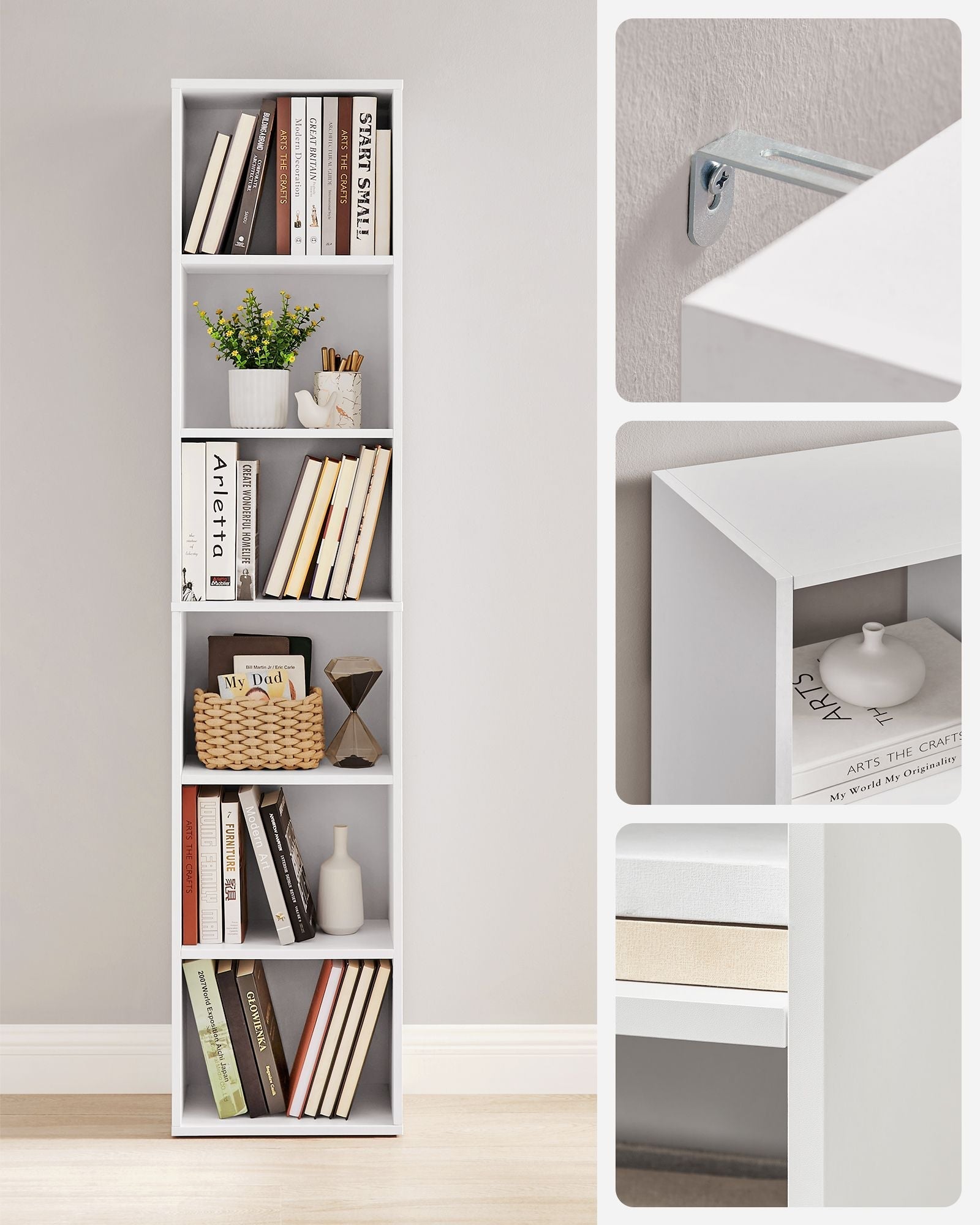 Bookcase - 6 Shelves, Adjustable - MDF - Cloud White