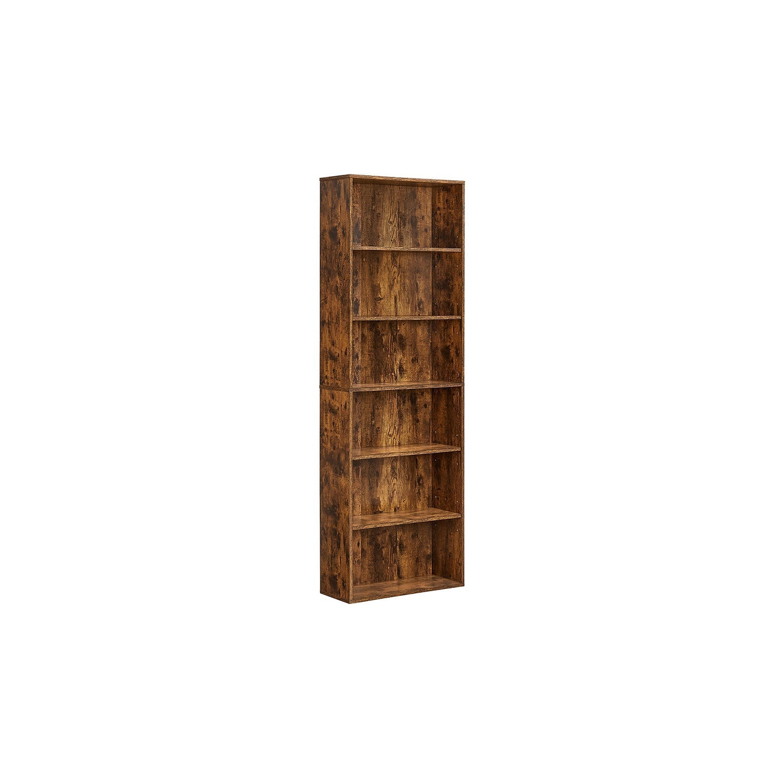 Industrial Bookcase - Wood - Rustic Brown - 6 Adjustable Shelves for Home Office and Children's Storage