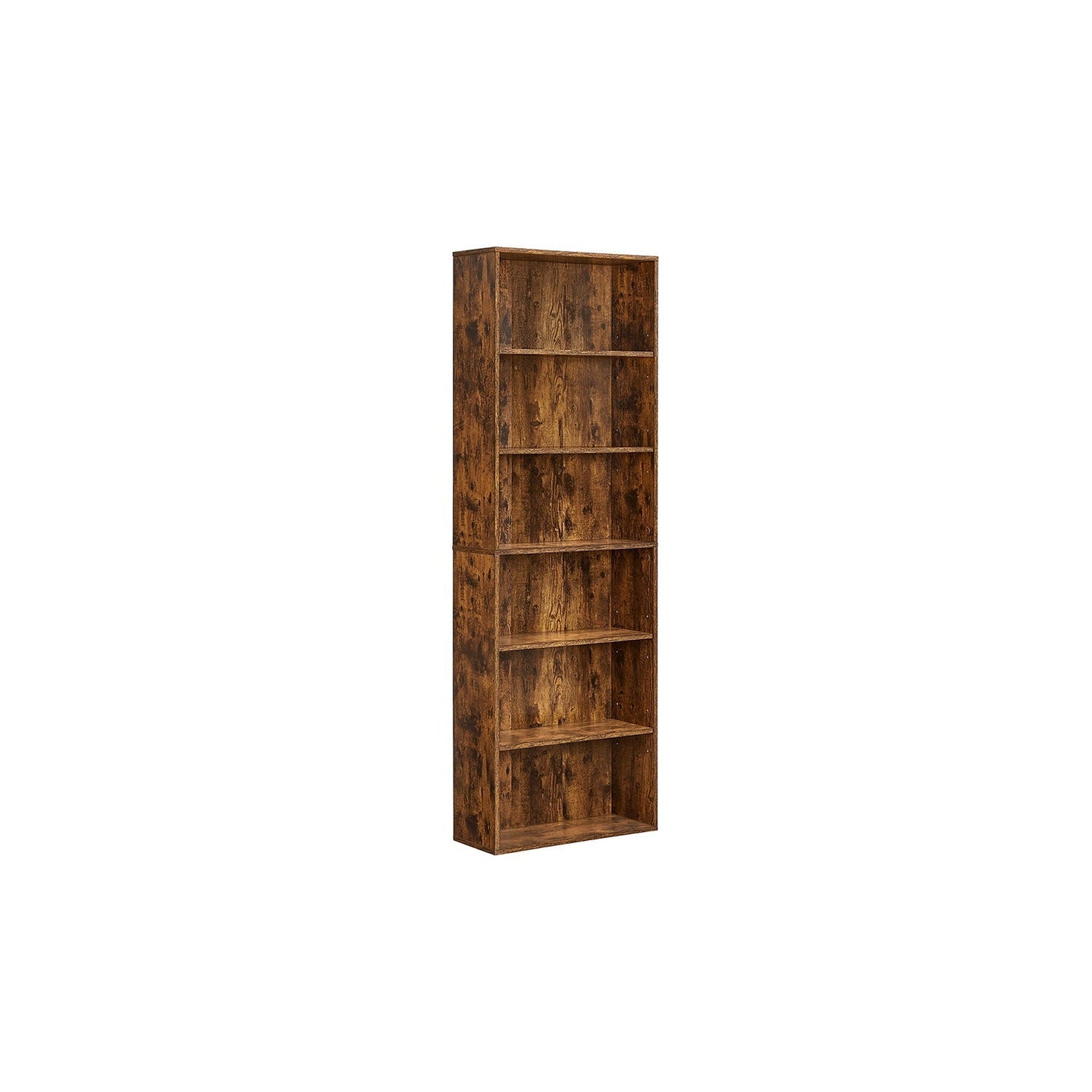 Industrial Bookcase - Wood - Rustic Brown - 6 Adjustable Shelves for Home Office and Children's Storage