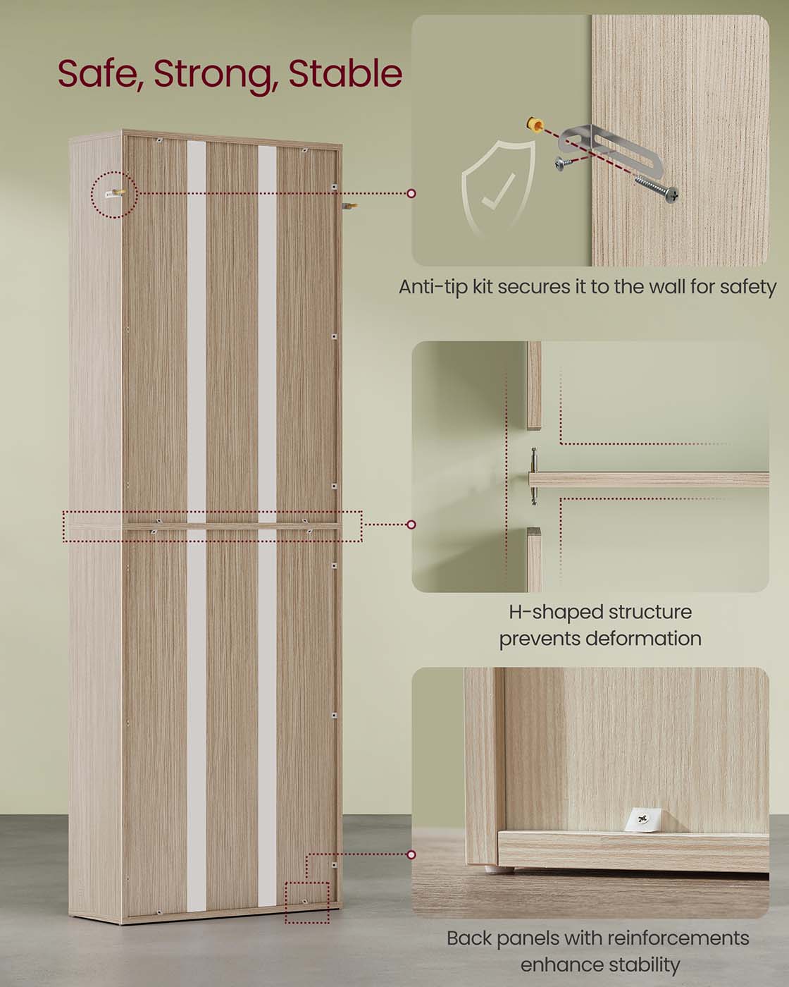 Bookcase - Wood - Natural Beige - 6-Tier Open Storage with Adjustable Shelves