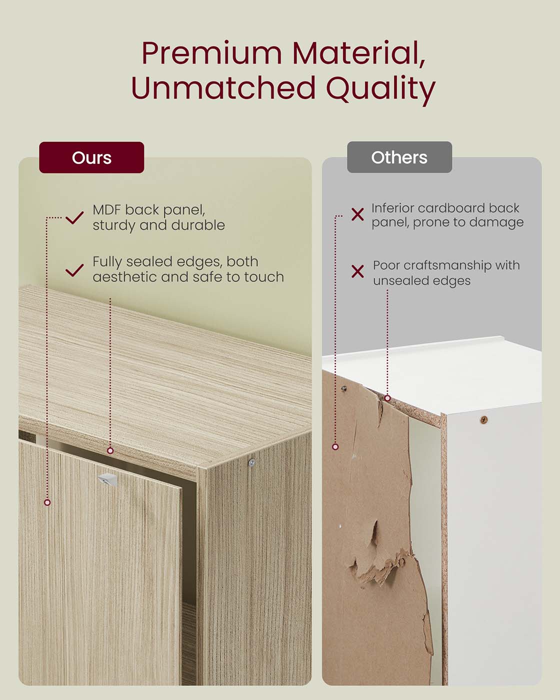 Bookcase - Wood - Natural Beige - 6-Tier Open Storage with Adjustable Shelves