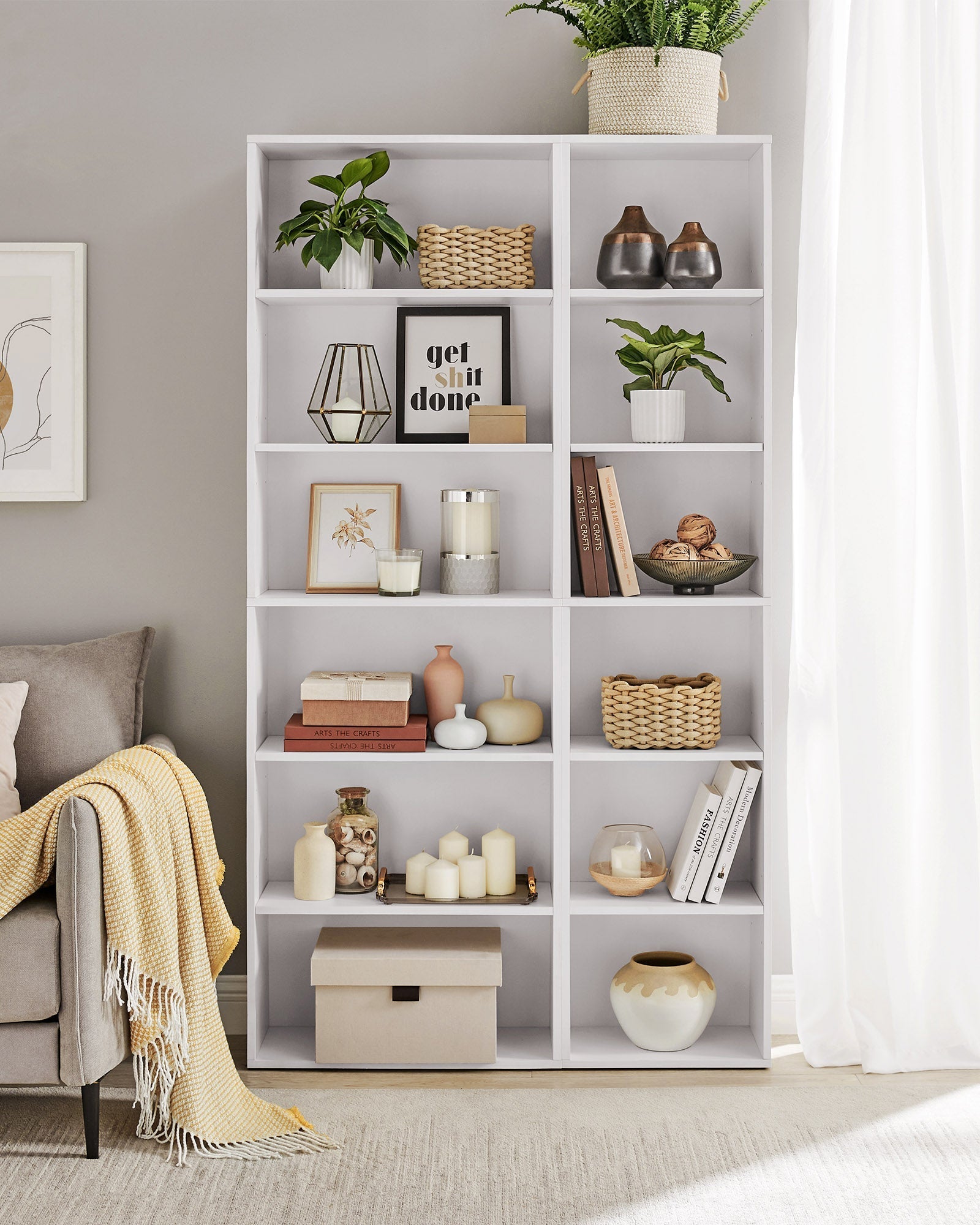Bookcase - 6 Adjustable Shelves - Wood - Cloud White