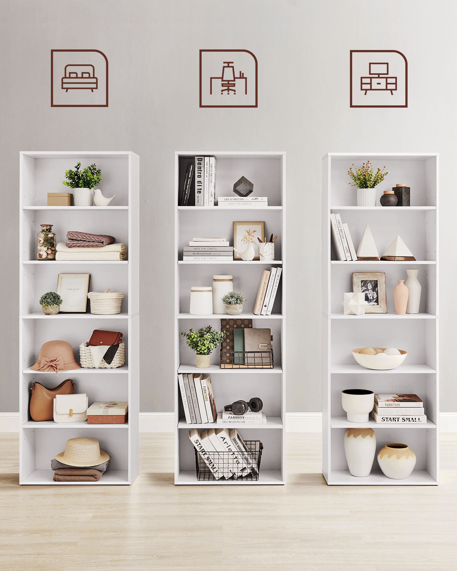 Bookcase - 6 Adjustable Shelves - Wood - Cloud White