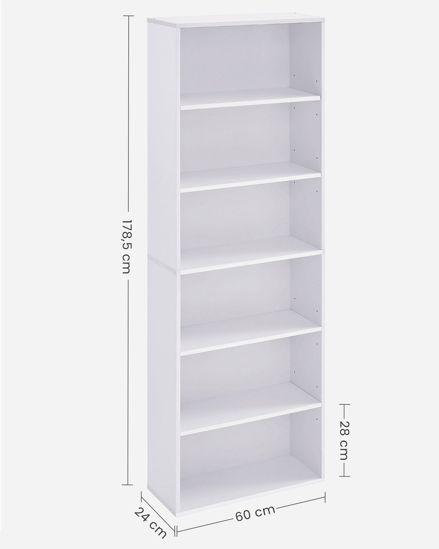 Bookcase - 6 Adjustable Shelves - Wood - Cloud White