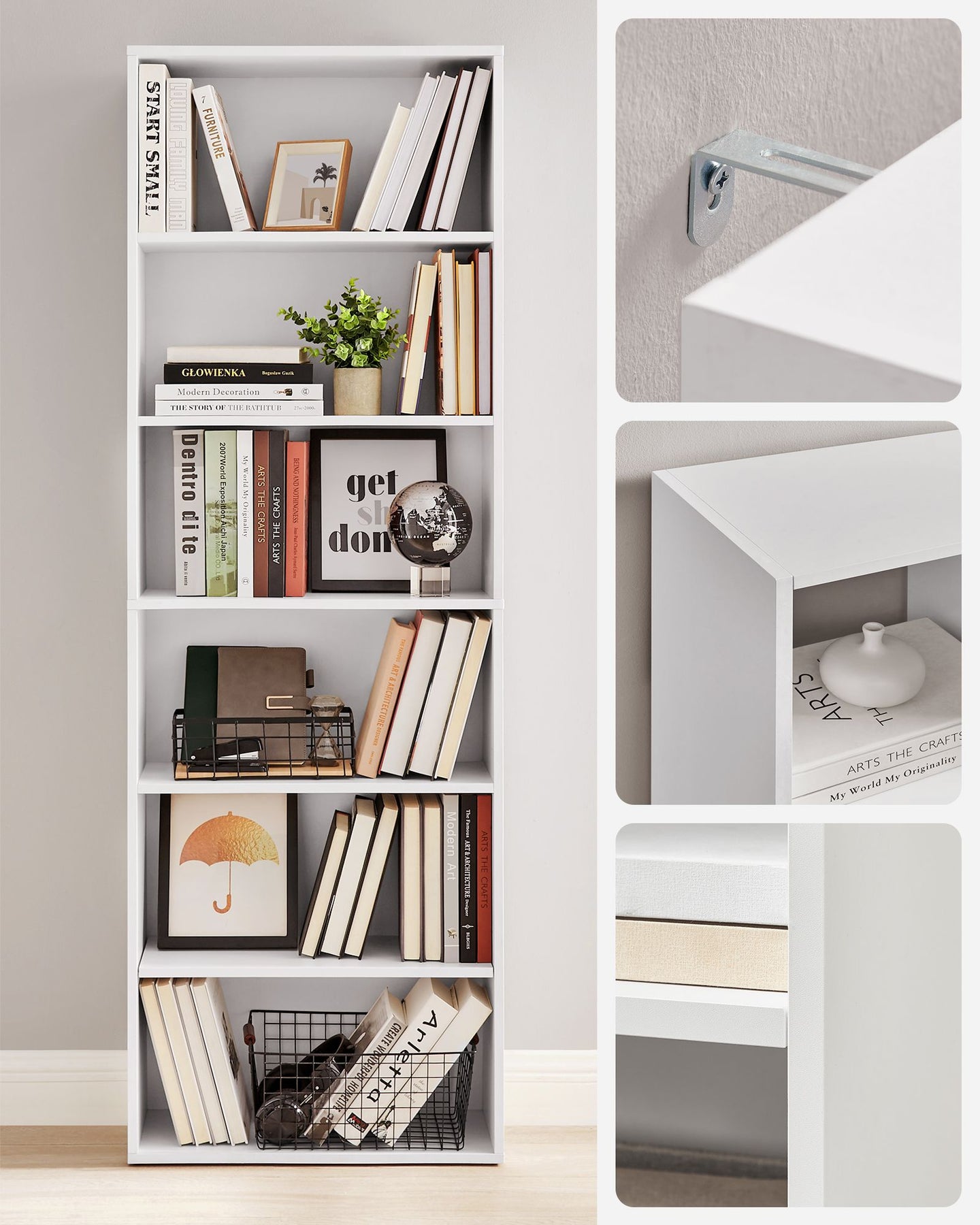 Bookcase - 6 Adjustable Shelves - Wood - Cloud White