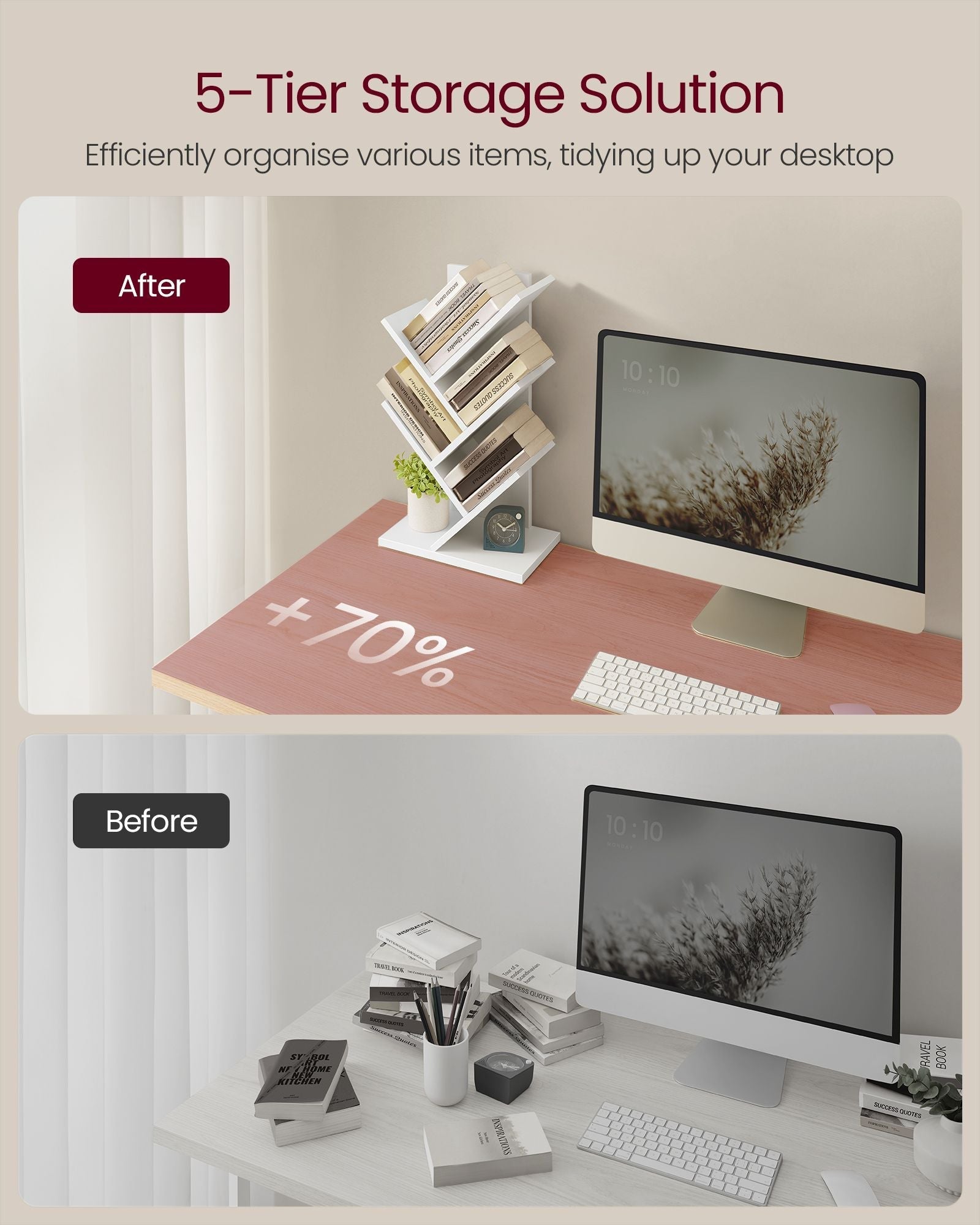 5-Tier Tree Bookshelf - Cloud White - Wooden Shelves