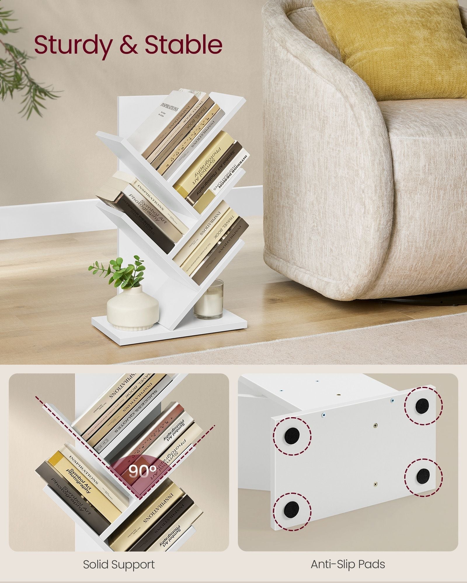 5-Tier Tree Bookshelf - Cloud White - Wooden Shelves
