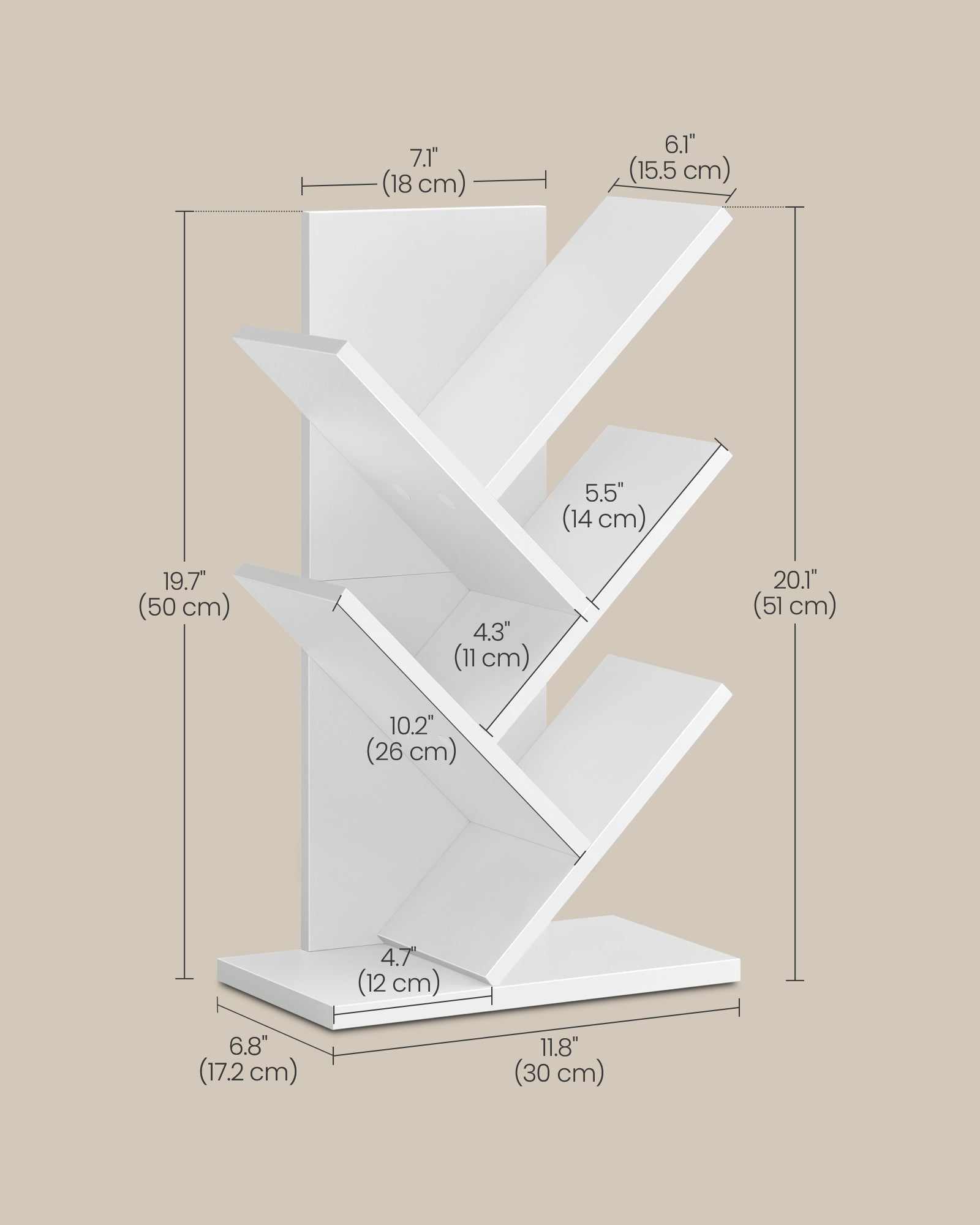 5-Tier Tree Bookshelf - Cloud White - Wooden Shelves