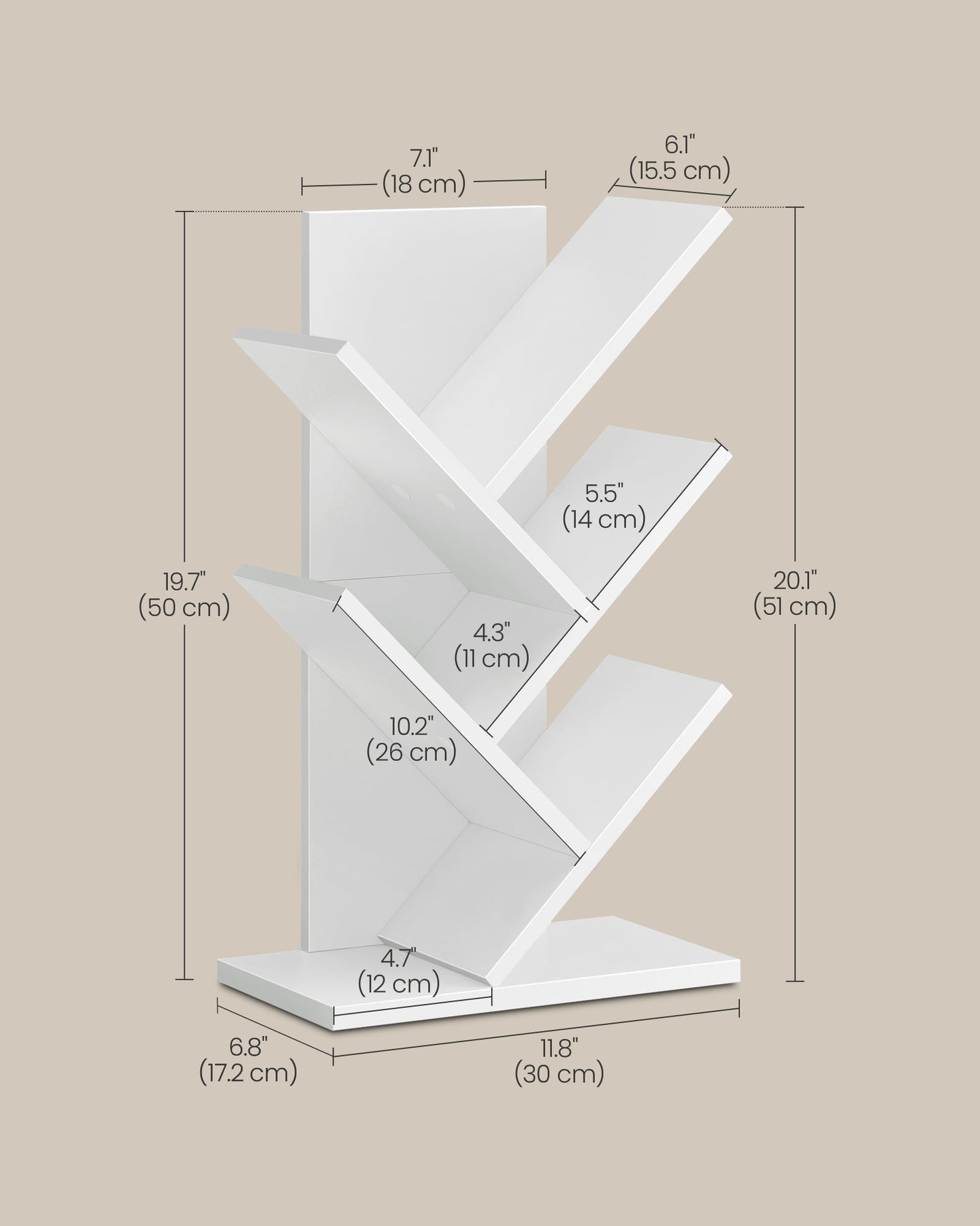 5-Tier Tree Bookshelf - Cloud White - Wooden Shelves