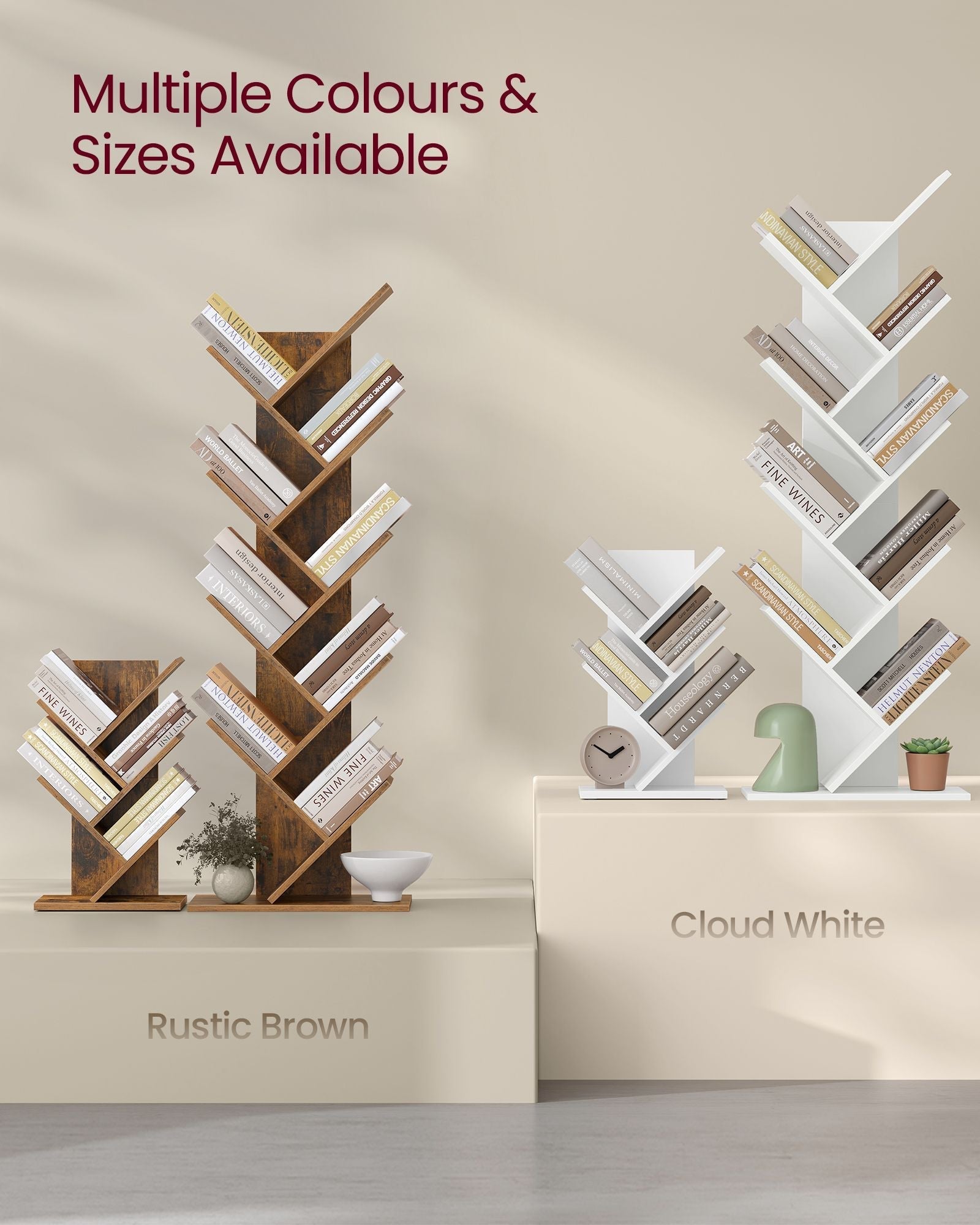 5-Tier Tree Bookshelf - Cloud White - Wooden Shelves