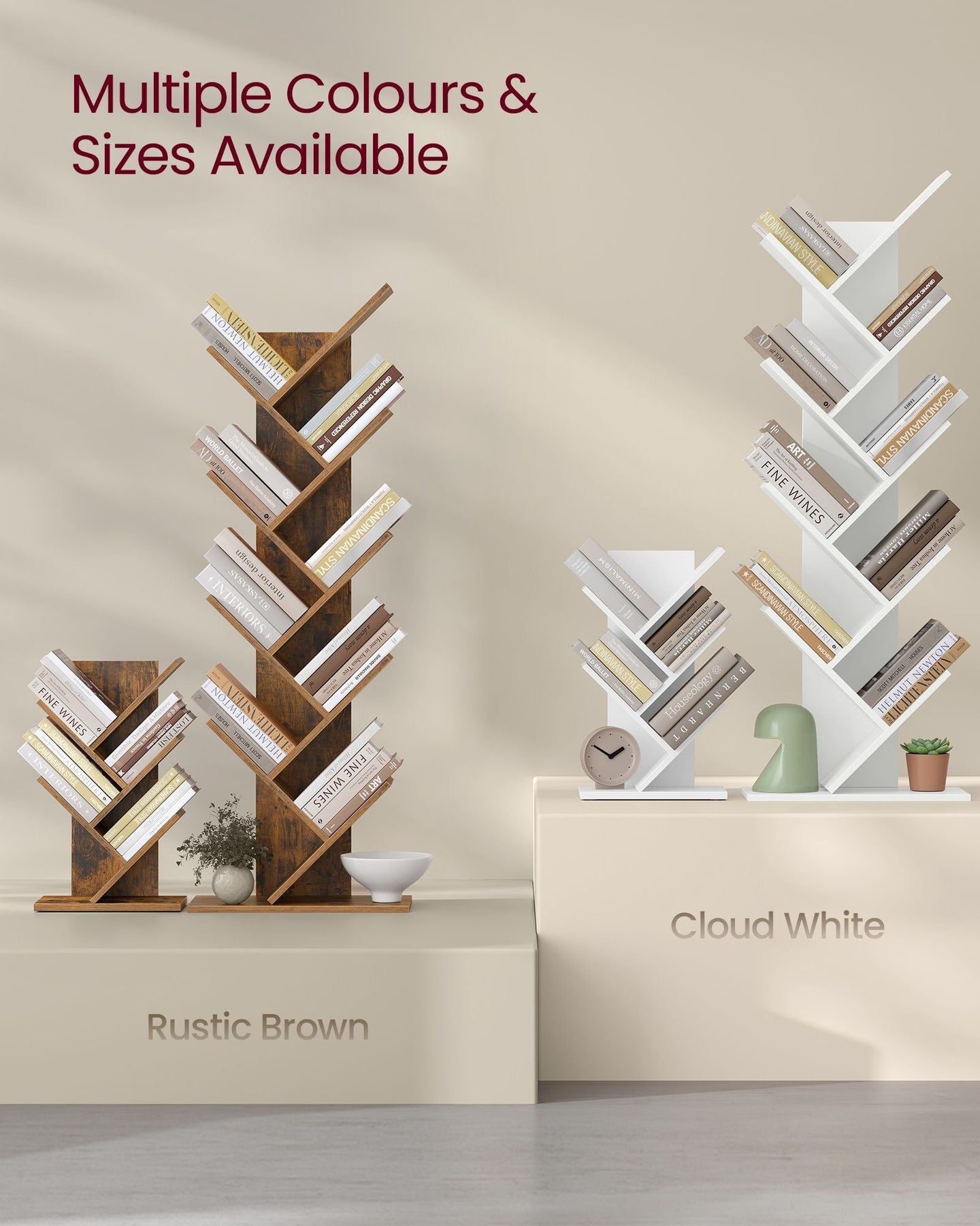 5-Tier Tree Bookshelf - Cloud White - Wooden Shelves