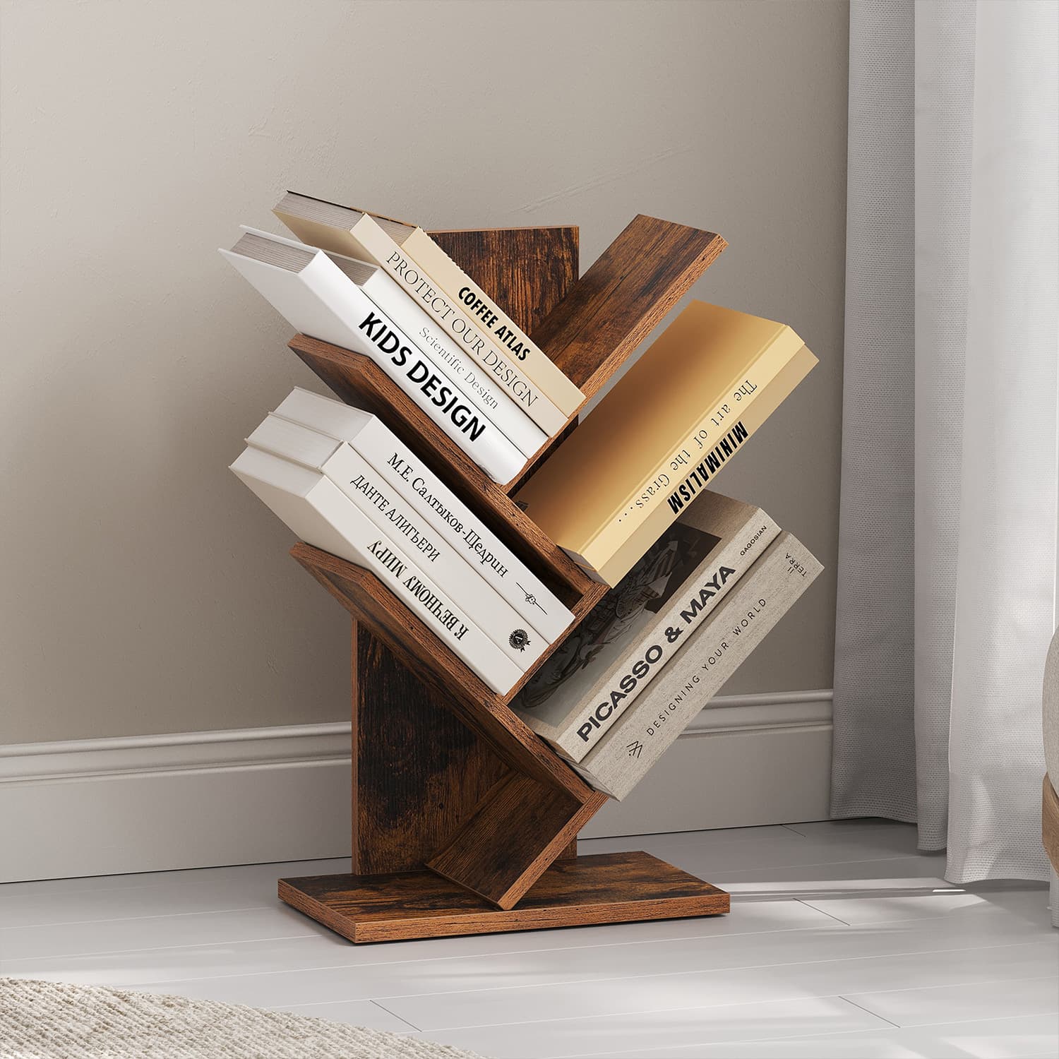 5-Tier Bookshelf - Wood - Cloud White - Space-Saving Corner Design
