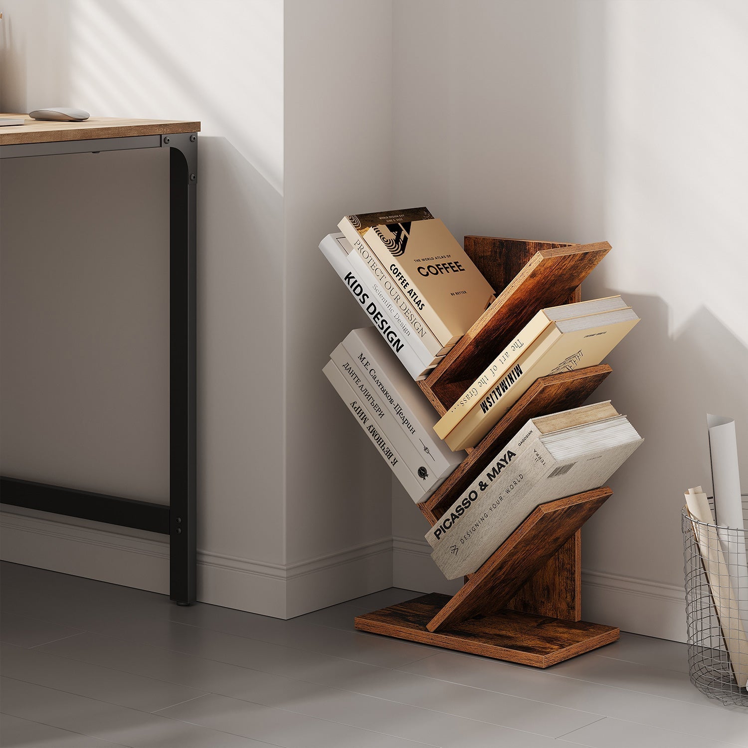 5-Tier Bookshelf - Wood - Cloud White - Space-Saving Corner Design