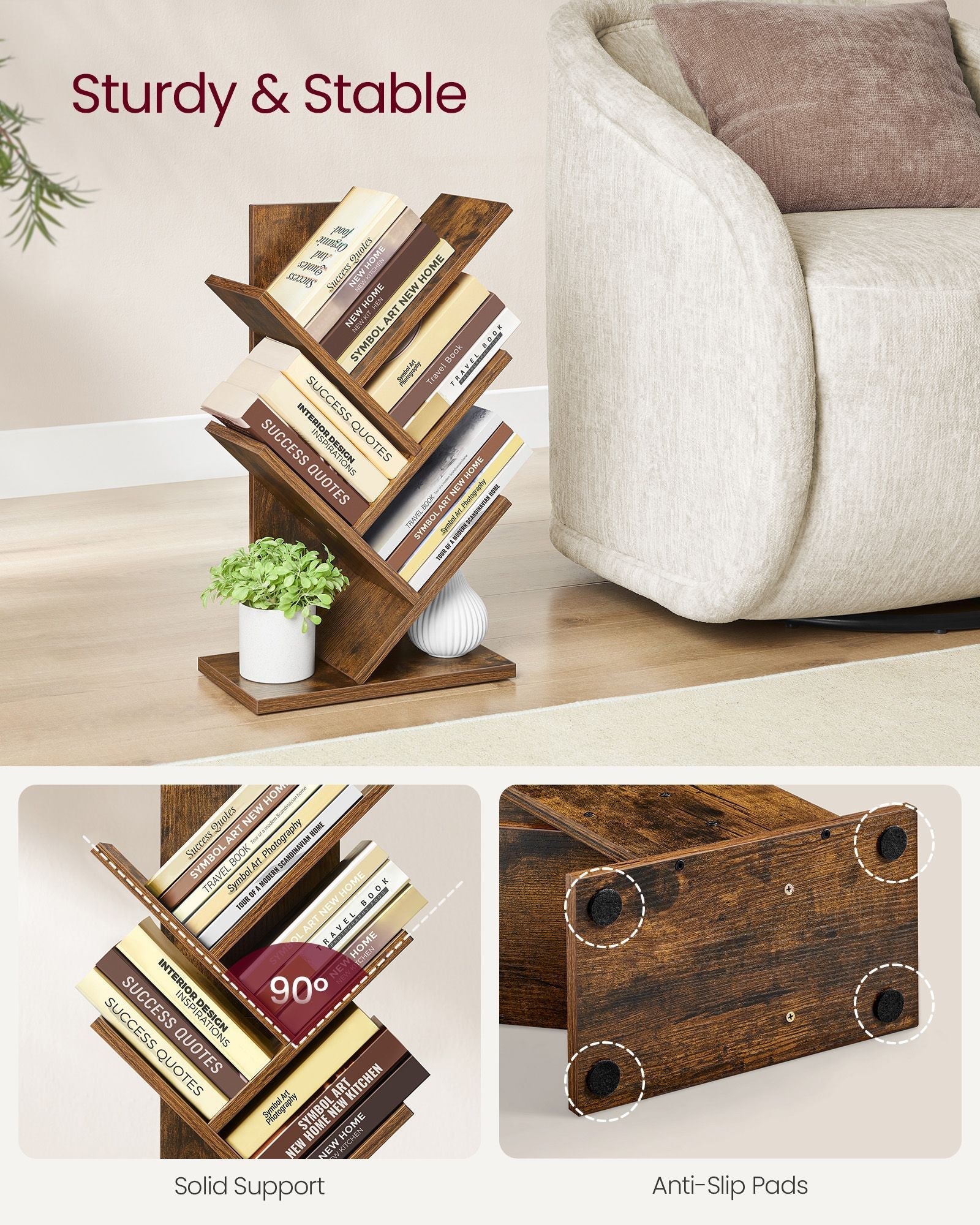 5-Tier Tree Bookshelf - Rustic Brown - Wooden