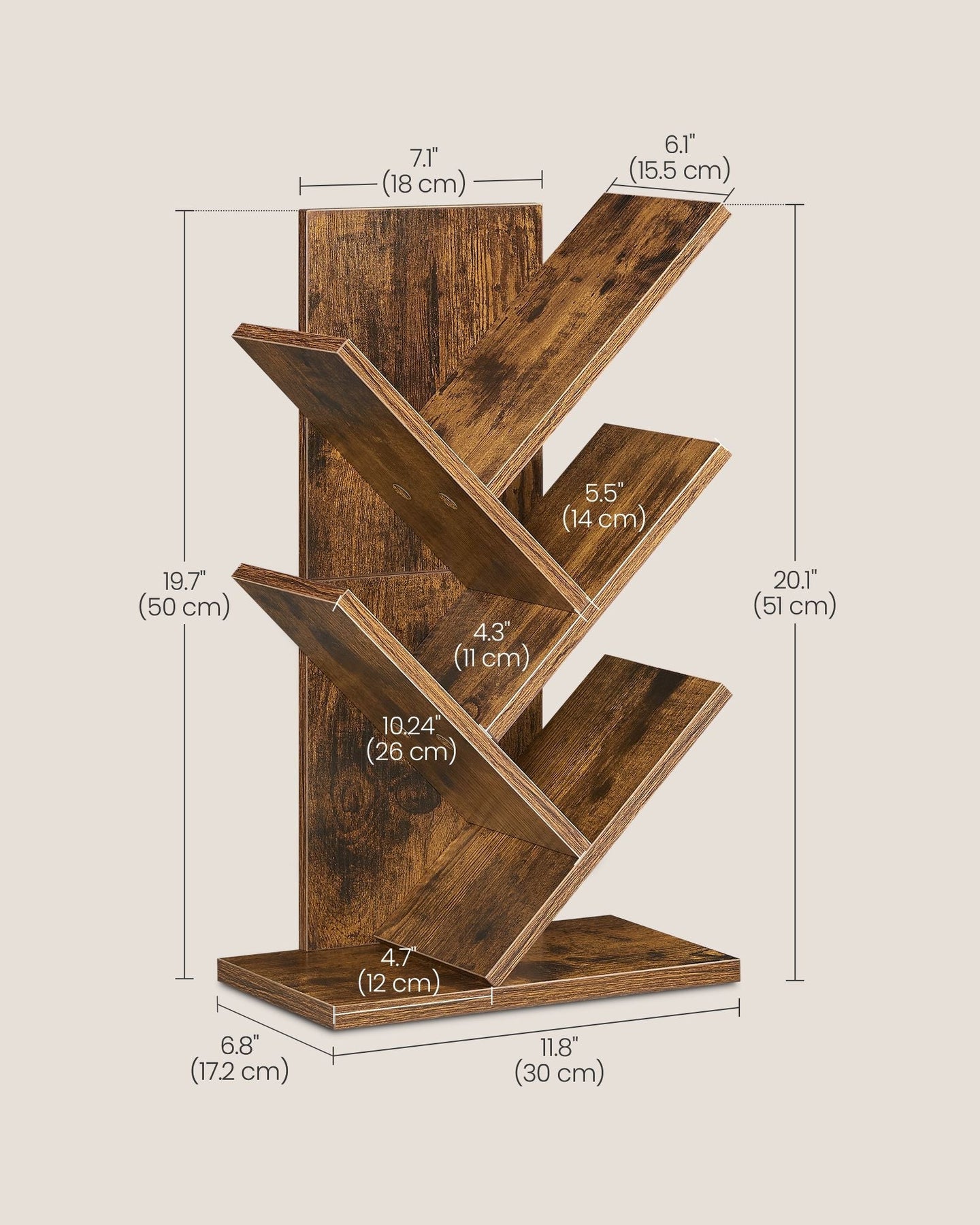 5-Tier Tree Bookshelf - Rustic Brown - Wooden