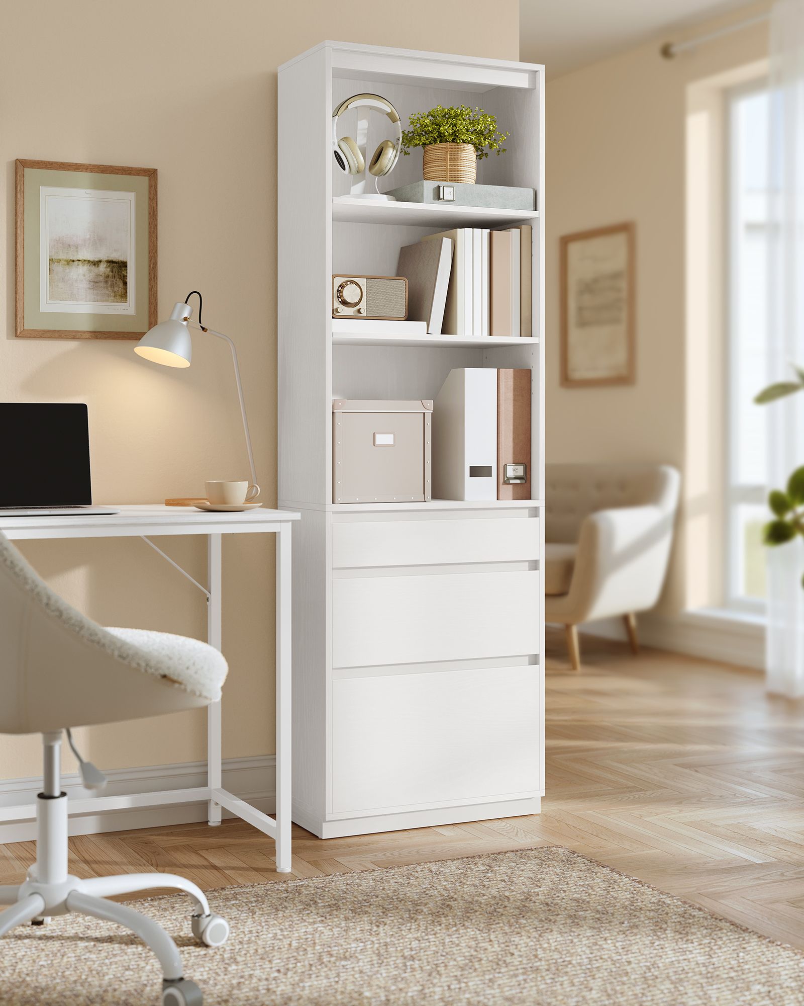 Bookshelf - Engineered Wood - Snow White - 3 Adjustable Shelves