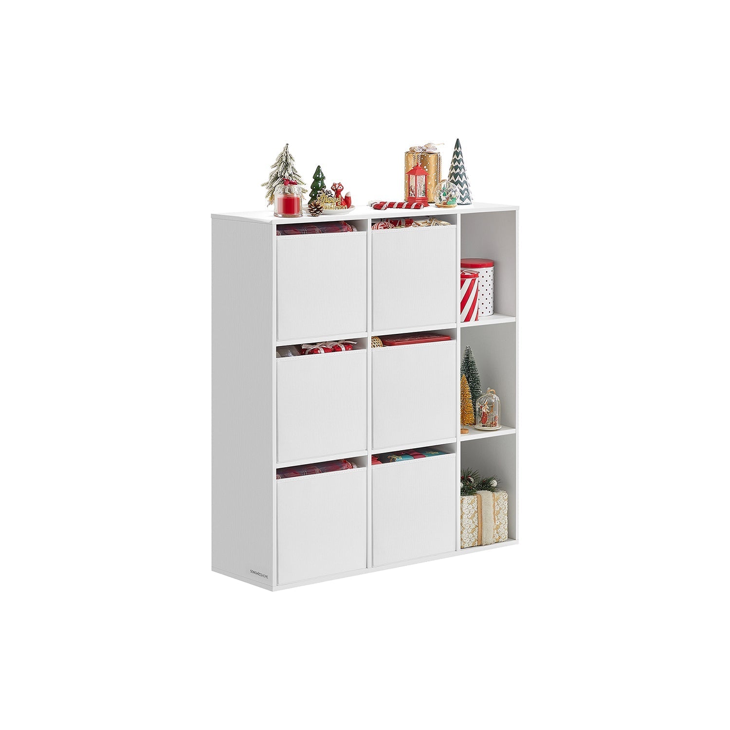Bookshelf - 6 Fabric Drawers - Engineered Wood - Snow White - Toolless Assembly