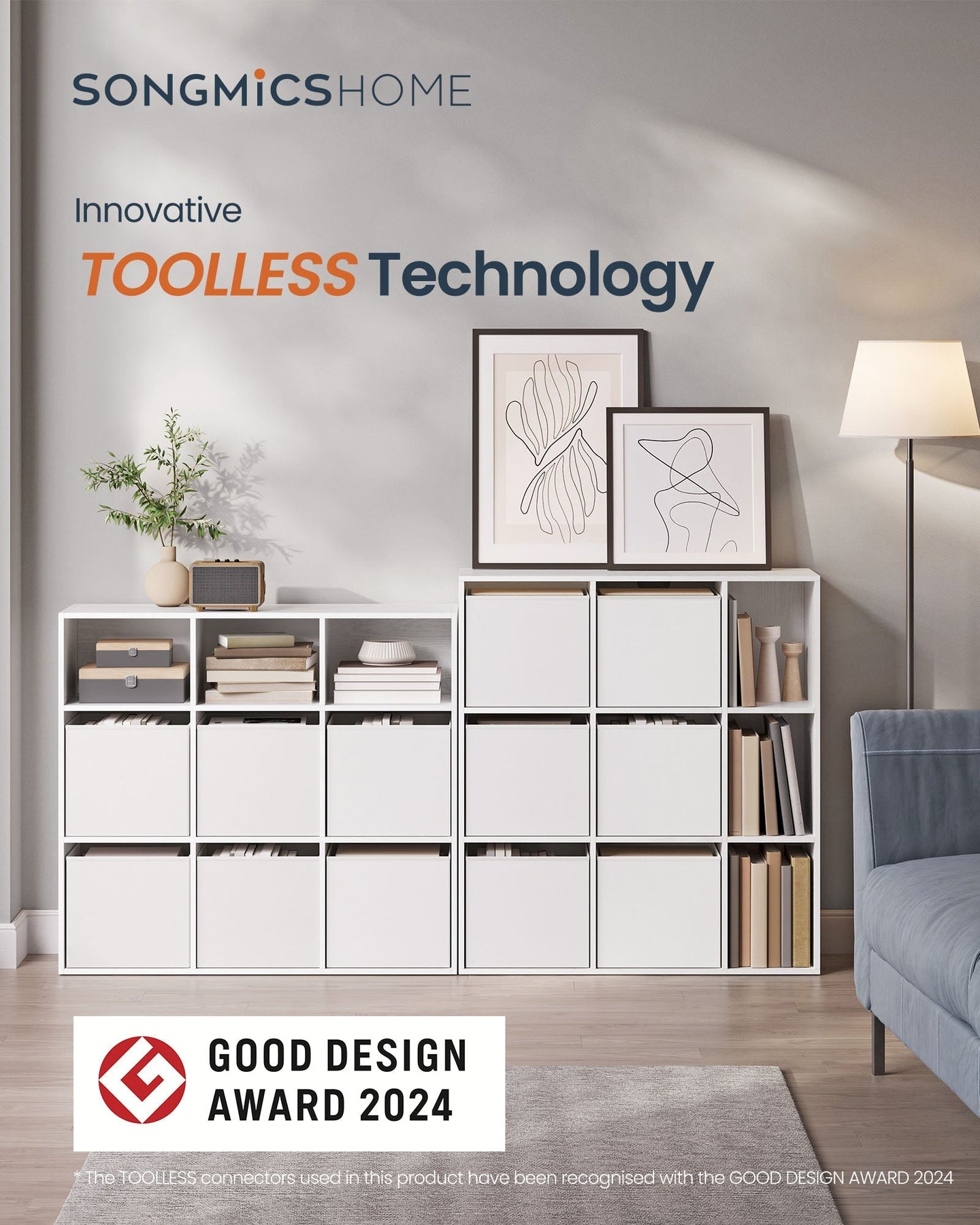 Bookshelf - 6 Fabric Drawers - Engineered Wood - Snow White - Toolless Assembly