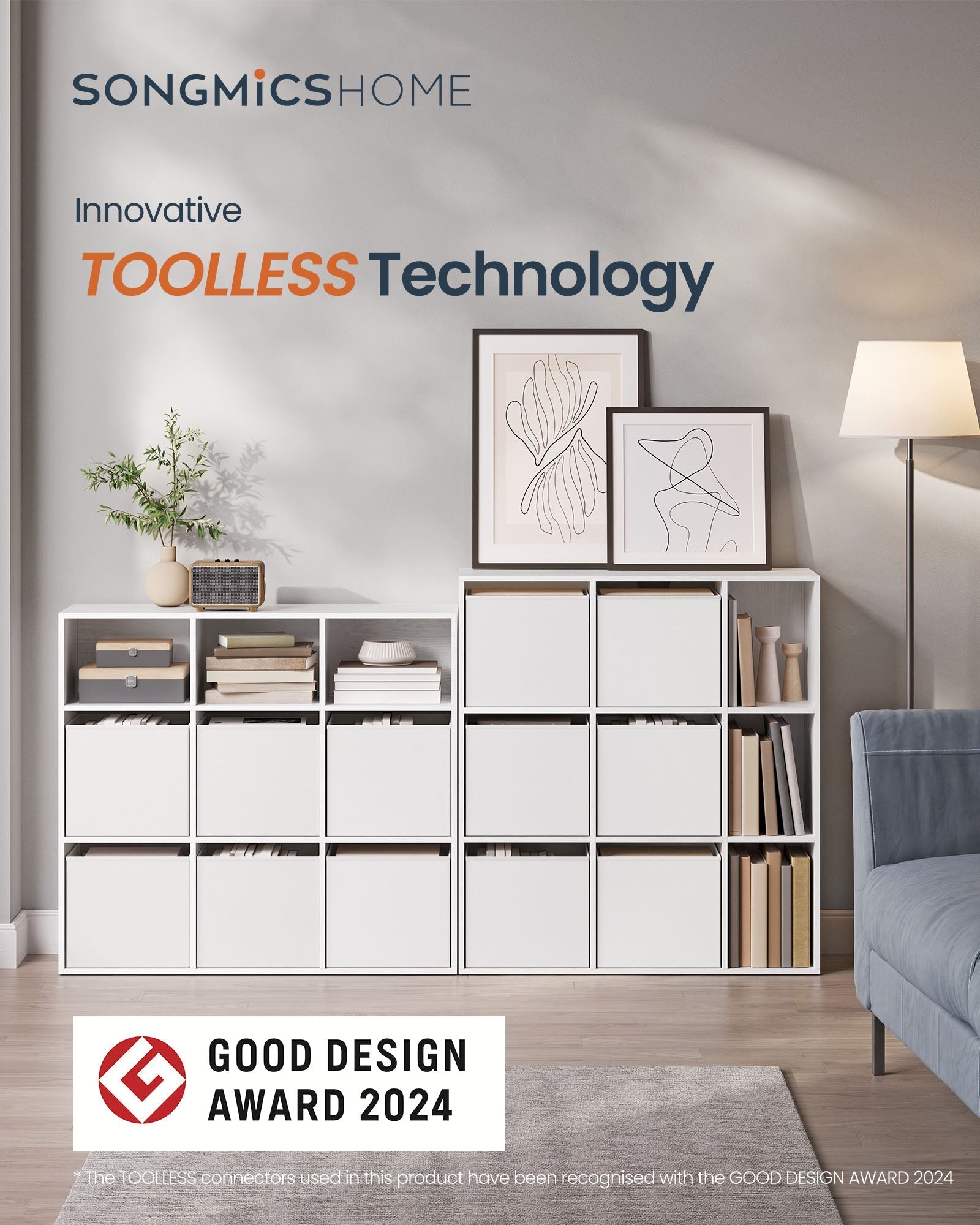 Bookshelf - 6 Fabric Drawers - Engineered Wood - Snow White - Toolless Assembly