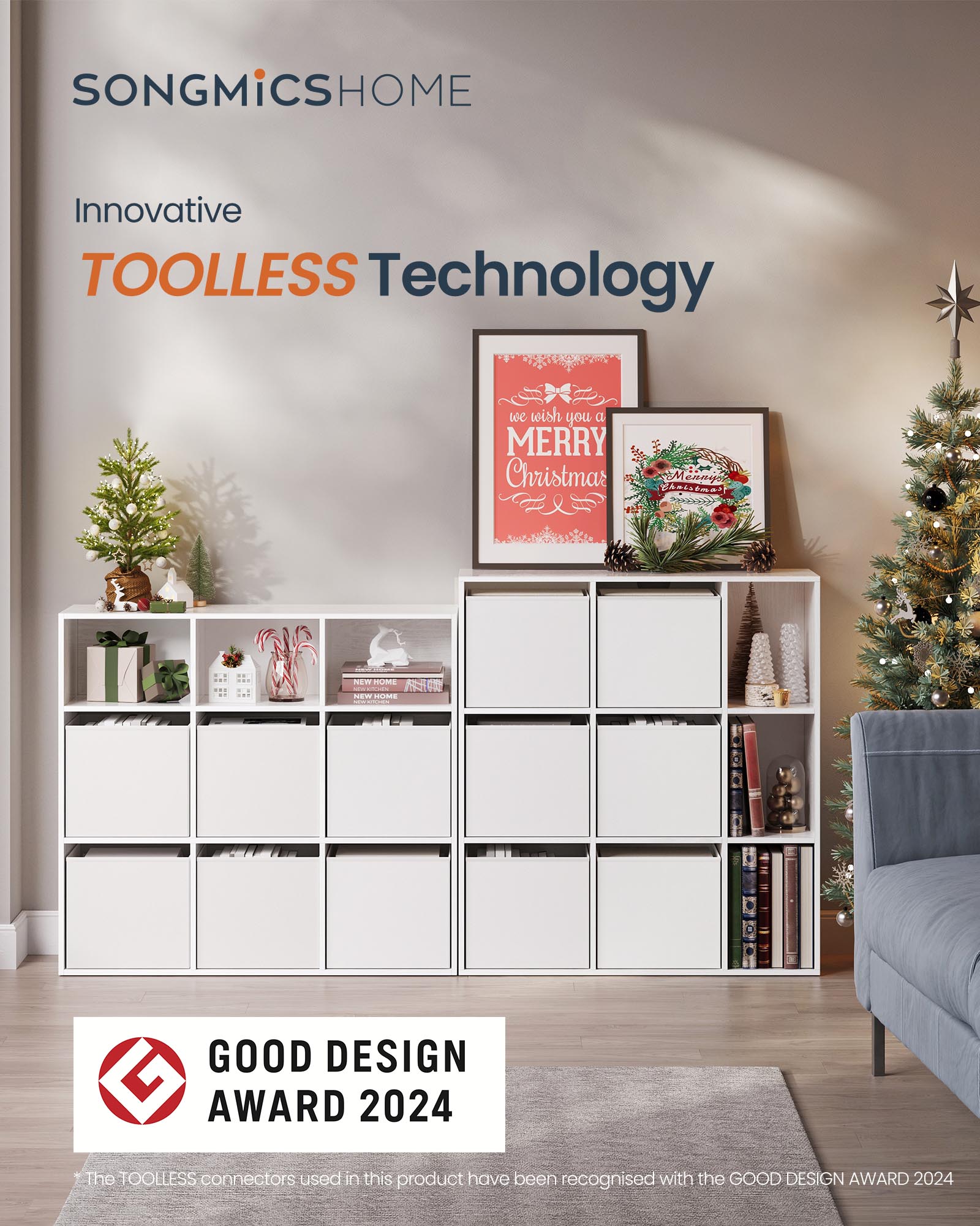Bookshelf - 6 Fabric Drawers - Engineered Wood - Snow White - Toolless Assembly