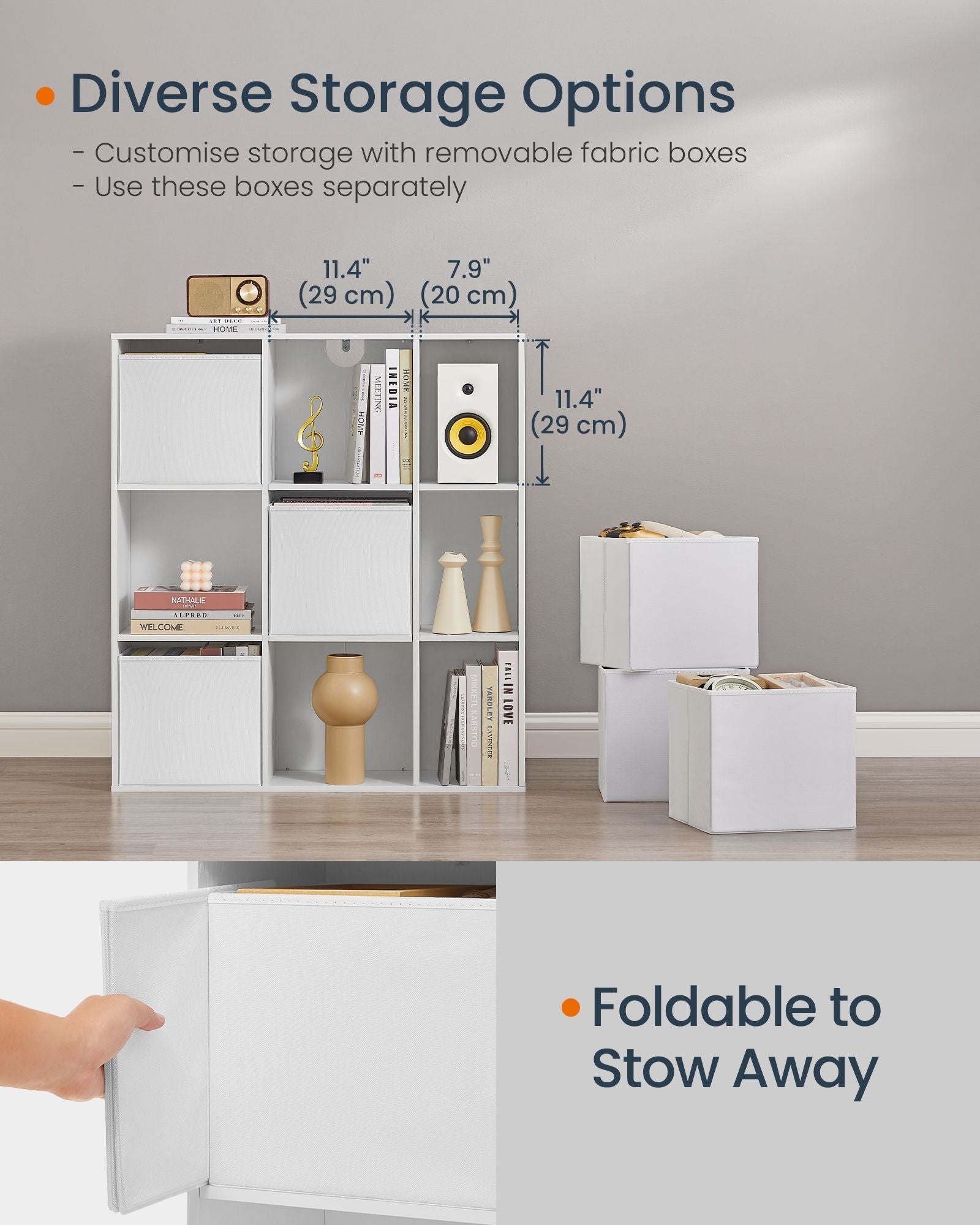 Bookshelf - 6 Fabric Drawers - Engineered Wood - Snow White - Toolless Assembly